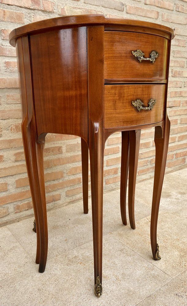photo furniture French Walnut Demilune Bedside Tables Or Nightstands With 2 Drawers, Set Of 2