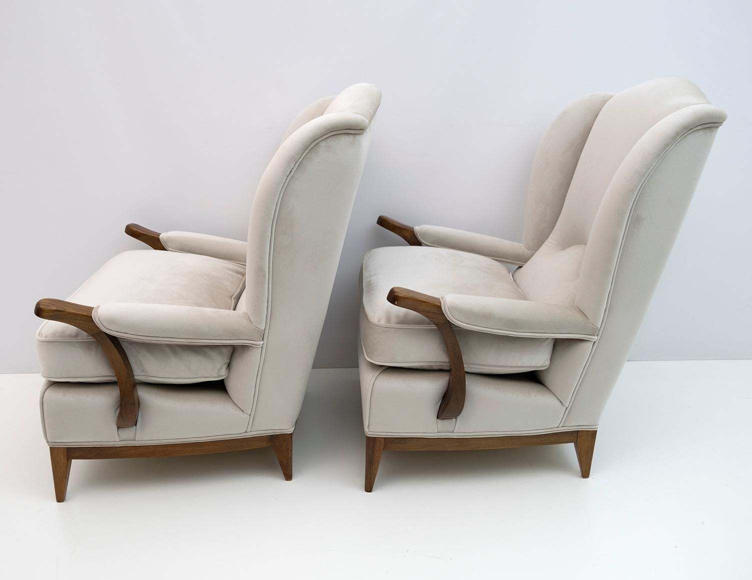 Pair Of Paolo Buffa Mid Century Modern Italian Velvet Armchairs, 1950s photo for sale
