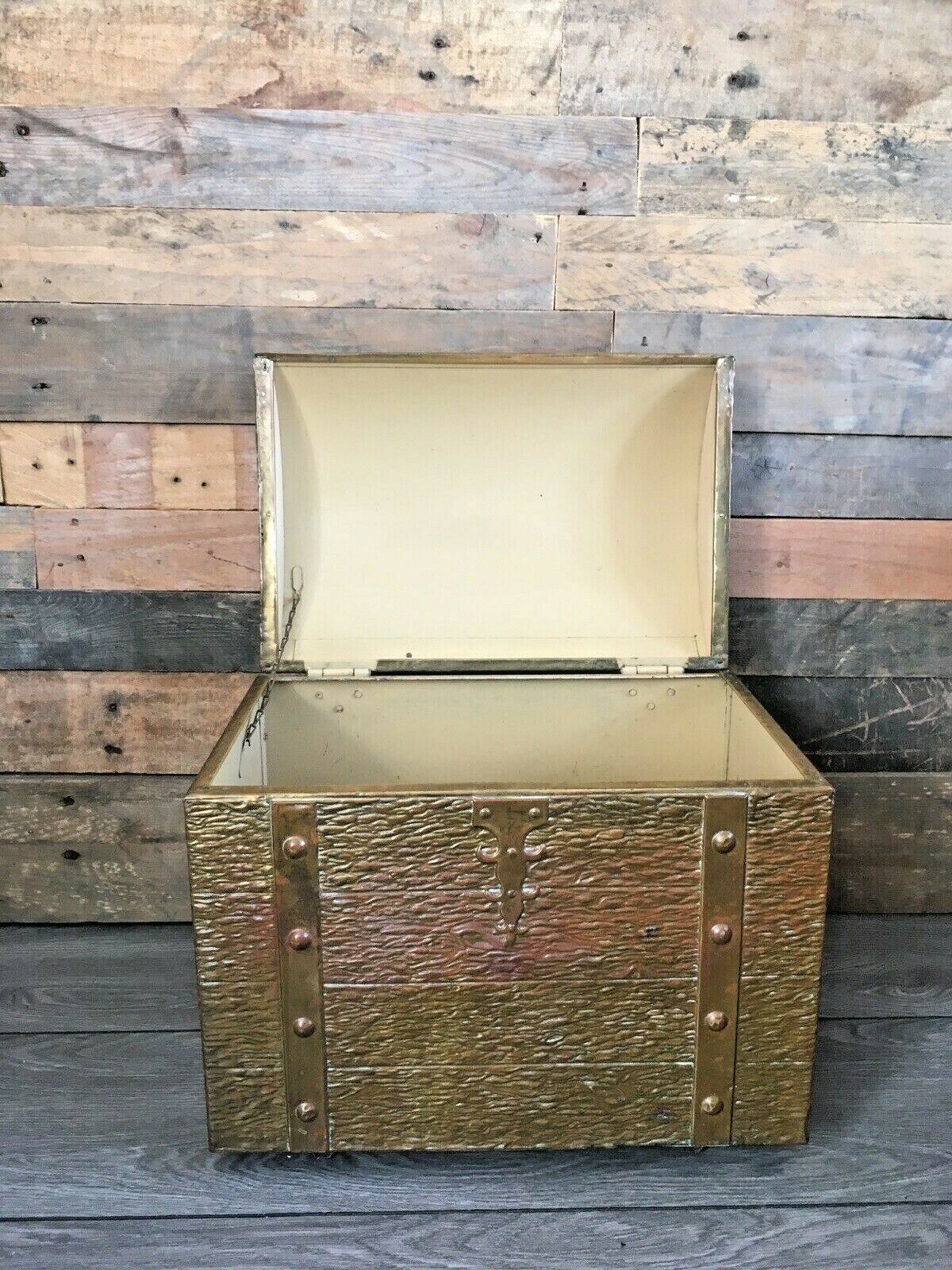 Antique Brass Wood Effect Treasure Chest Log Coal Box Storage Bin Kindling Toy photo furniture