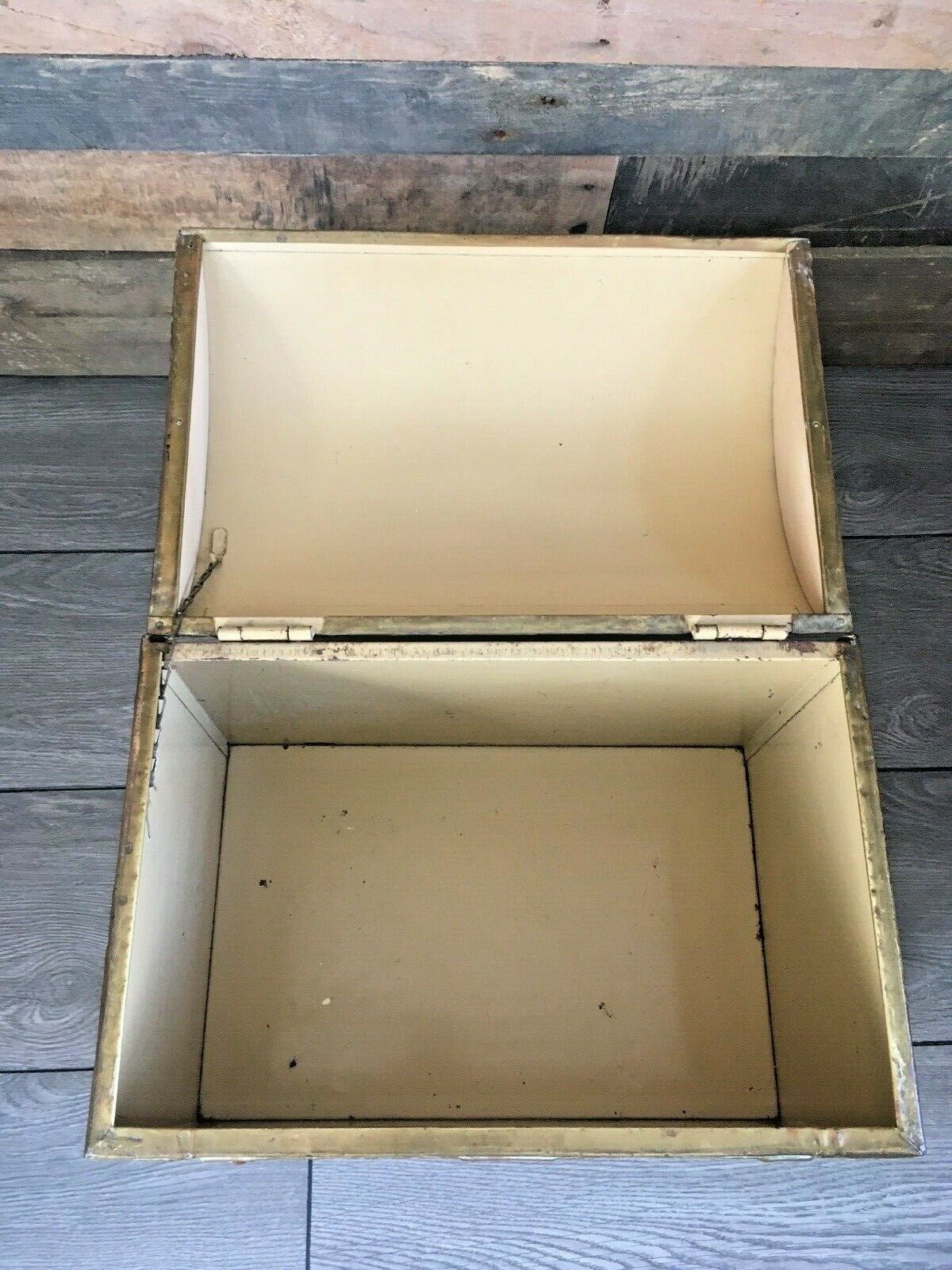 Antique Brass Wood Effect Treasure Chest Log Coal Box Storage Bin Kindling Toy photo for sale