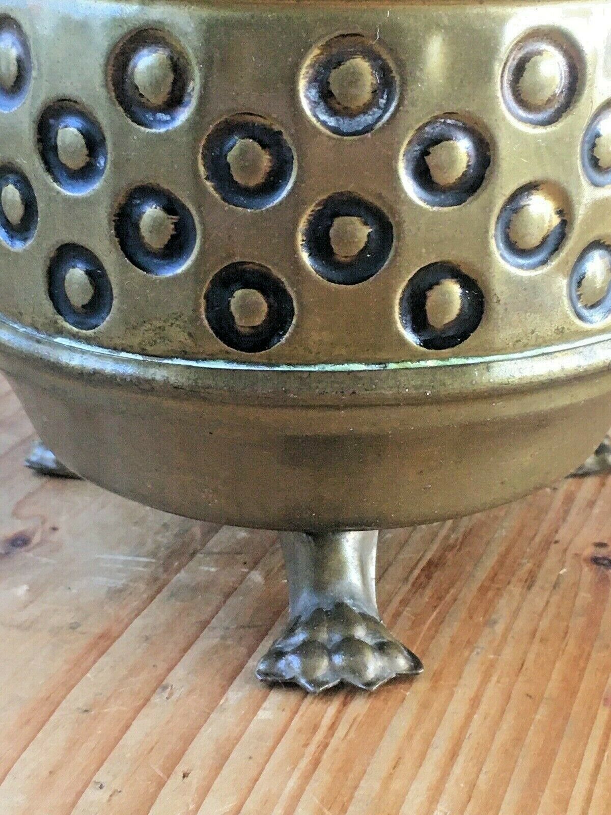 Vintage Retro Brass Circle Planter Lion Feet Flower Plant Pot Boho 70's Antique photo for sale