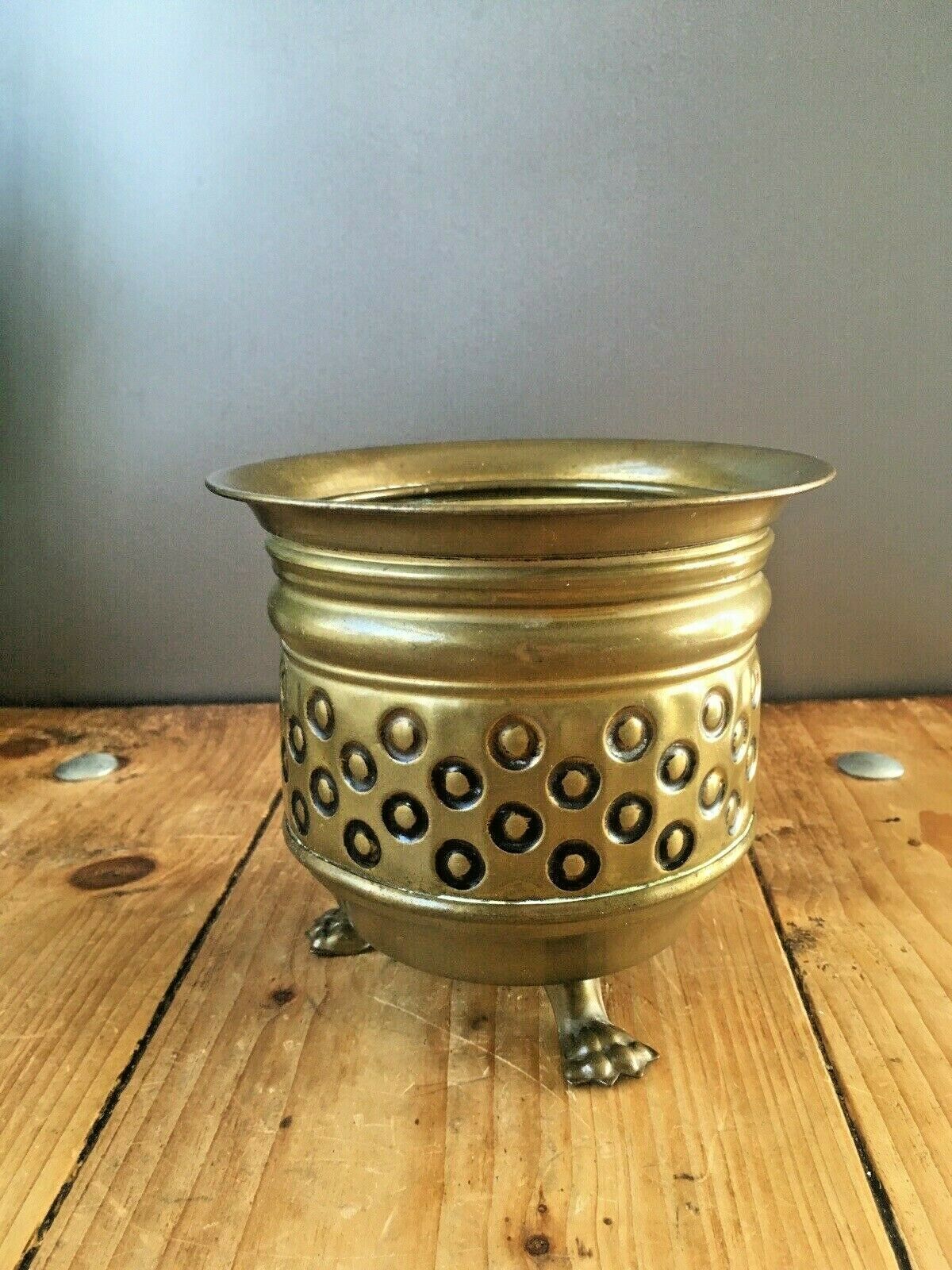 Vintage Retro Brass Circle Planter Lion Feet Flower Plant Pot Boho 70's Antique photo buy