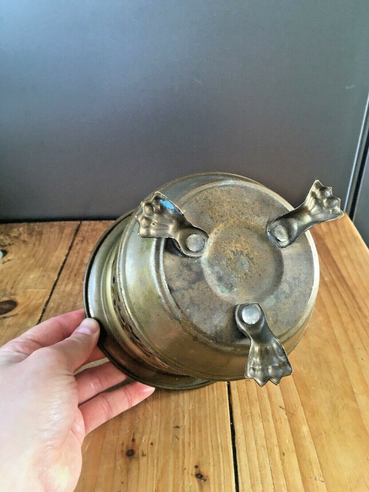 photo furniture Vintage Retro Brass Circle Planter Lion Feet Flower Plant Pot Boho 70's Antique