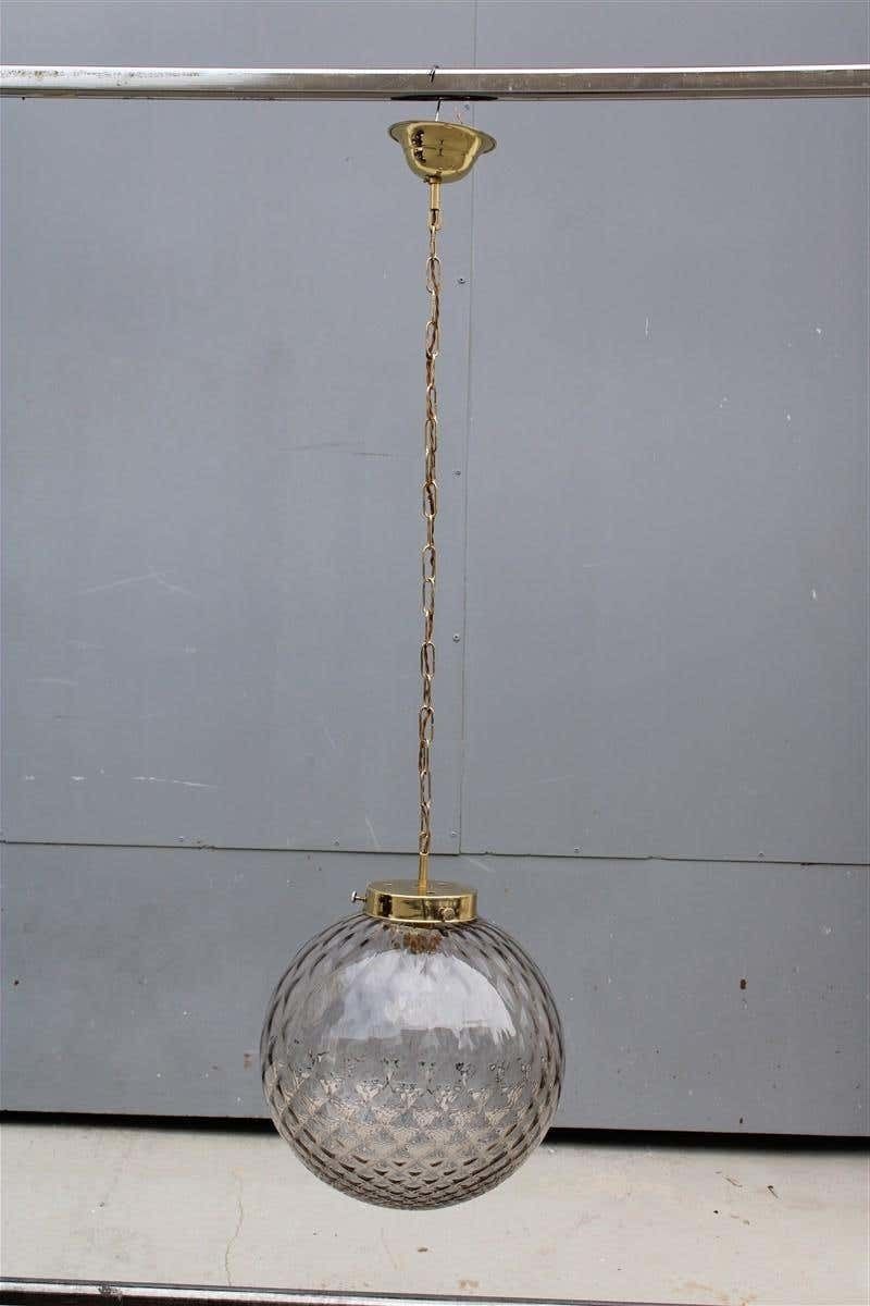 Chandelier Ball Murano Glass Venini Italian Design Brass Chain Gold 1960s photo furniture