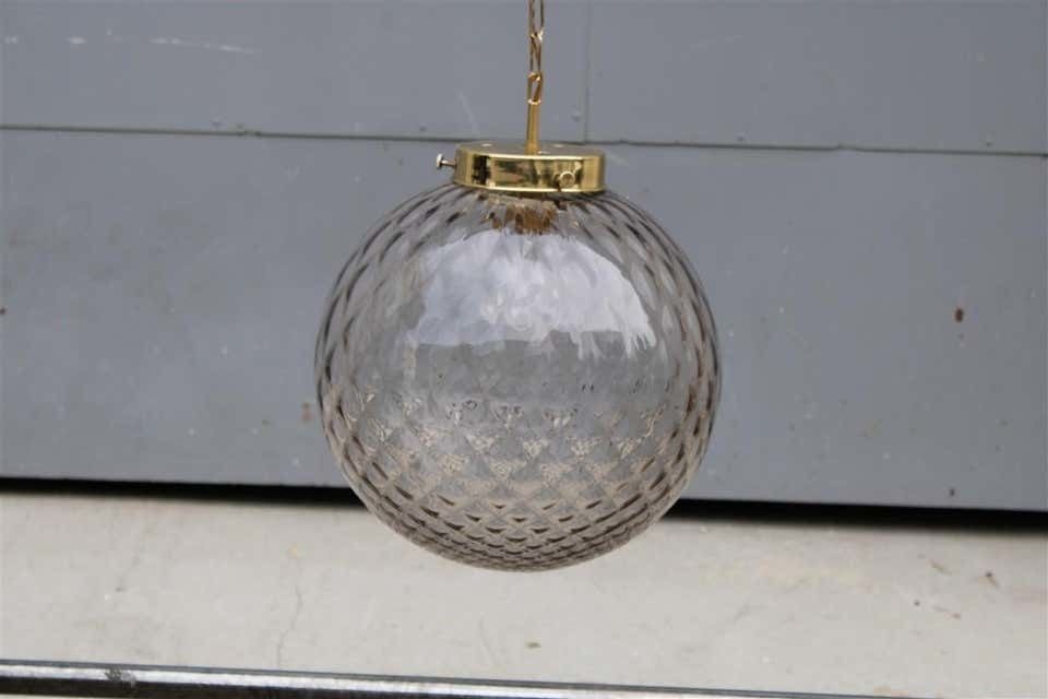 Chandelier Ball Murano Glass Venini Italian Design Brass Chain Gold 1960s photo for sale