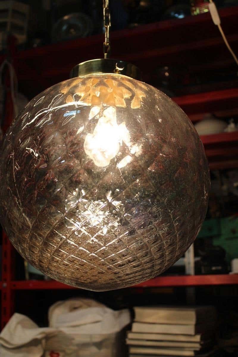 Lighting Chandelier Ball Murano Glass Venini Italian Design Brass Chain Gold 1960s photo