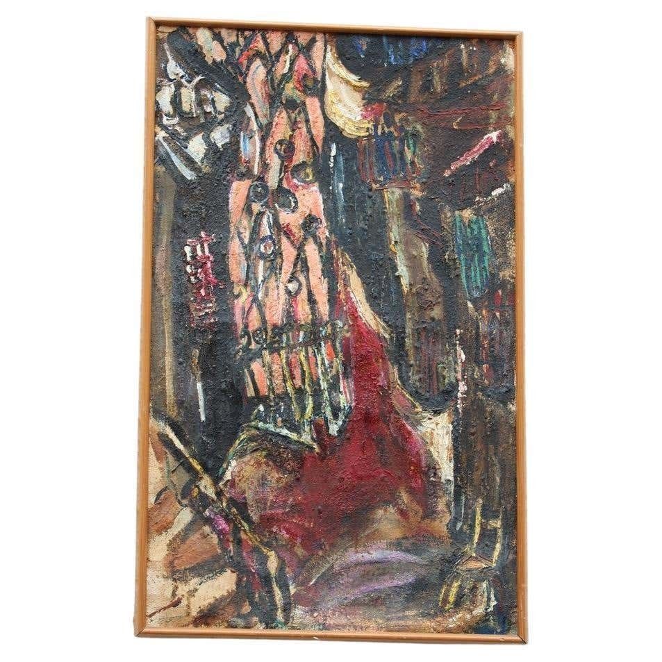 Oil Abstract Painting Materic On Canvas Sack 1950 Italian Design Multicolor