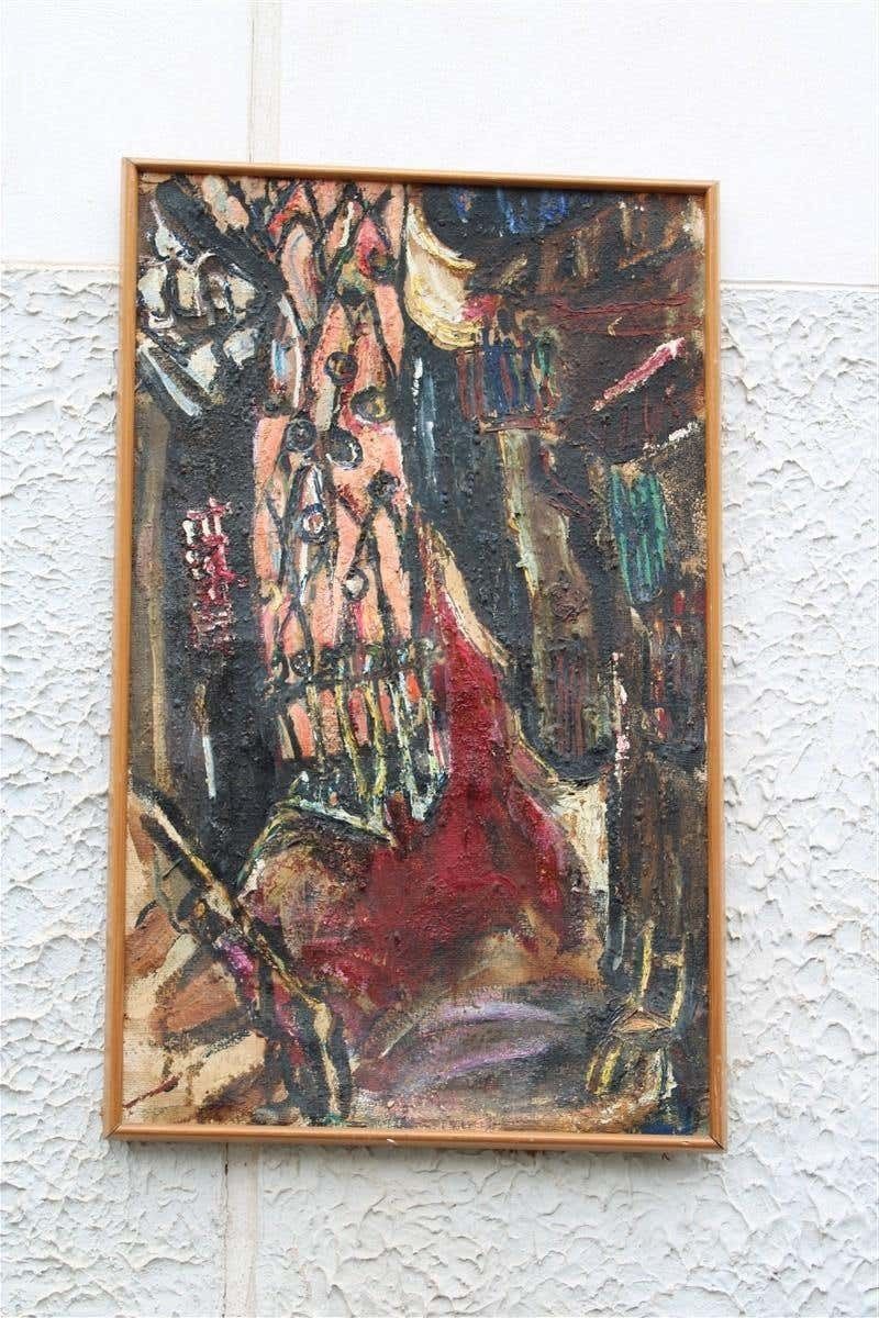 Oil Abstract Painting Materic On Canvas Sack 1950 Italian Design Multicolor photo furniture