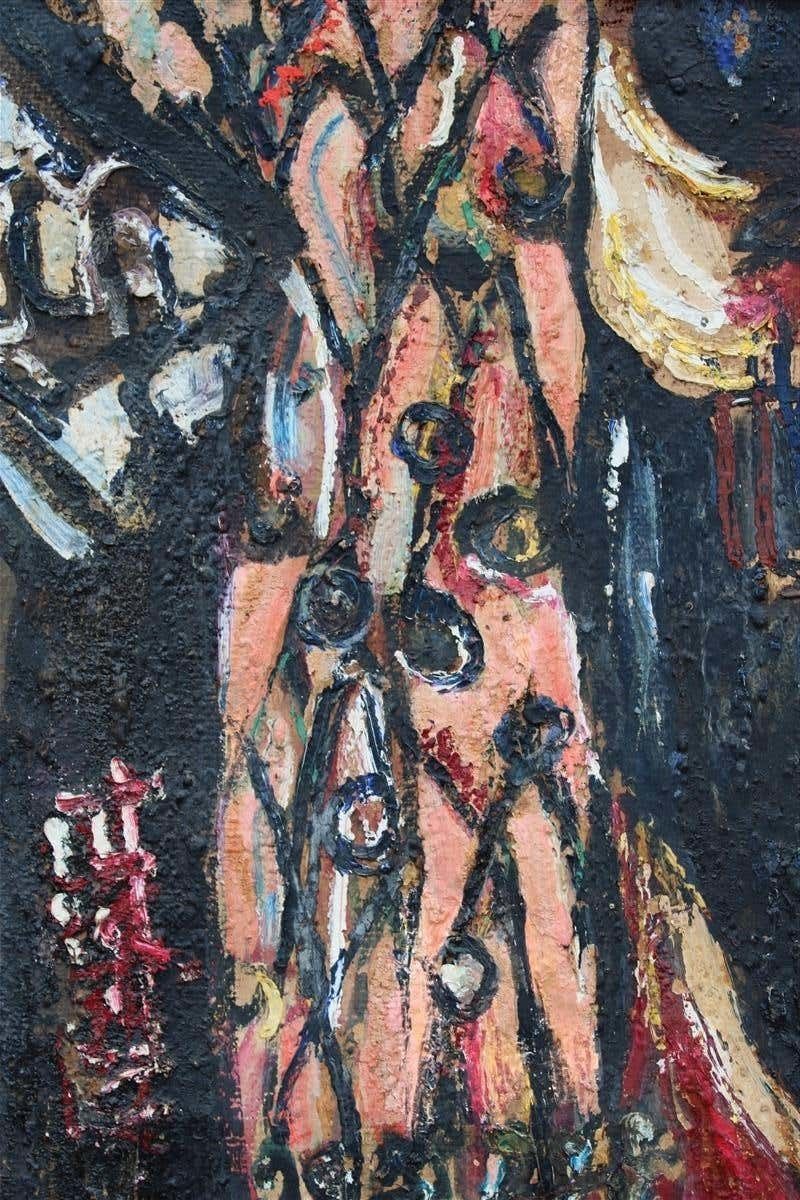 Oil Abstract Painting Materic On Canvas Sack 1950 Italian Design Multicolor photo Art