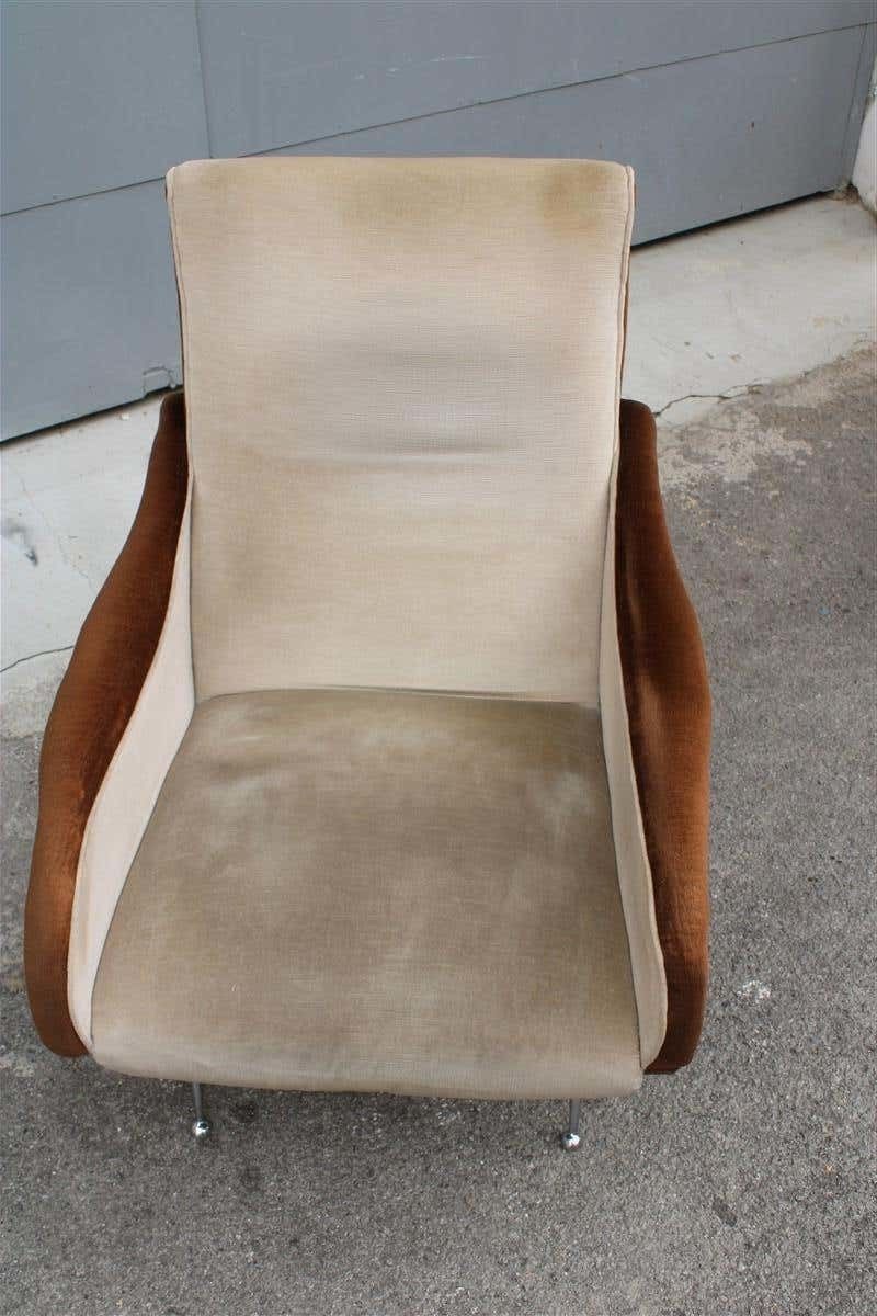 Mid Century Velvet Armchair Zanuso Style Italian Design, 1950s photo vintage