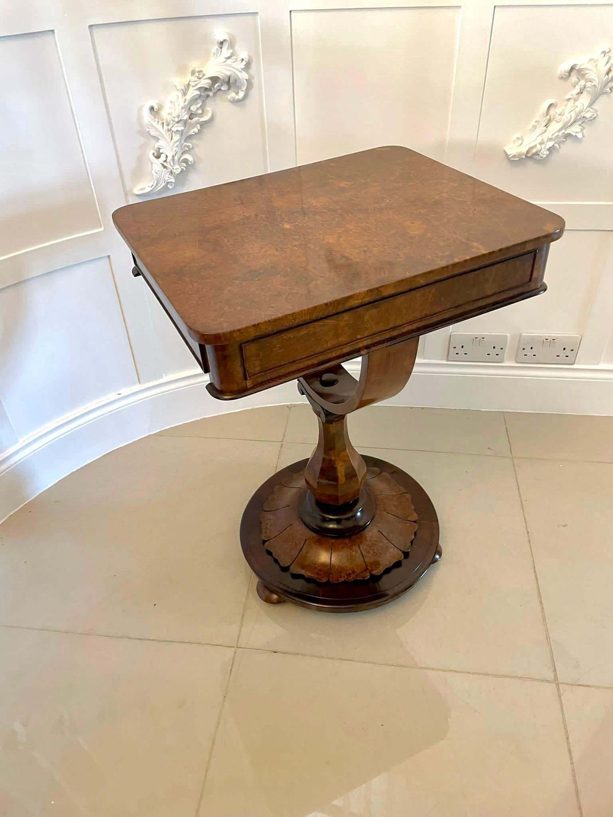 Fine Quality Antique Victorian Burr Walnut Freestanding Sewing Table photo vintage