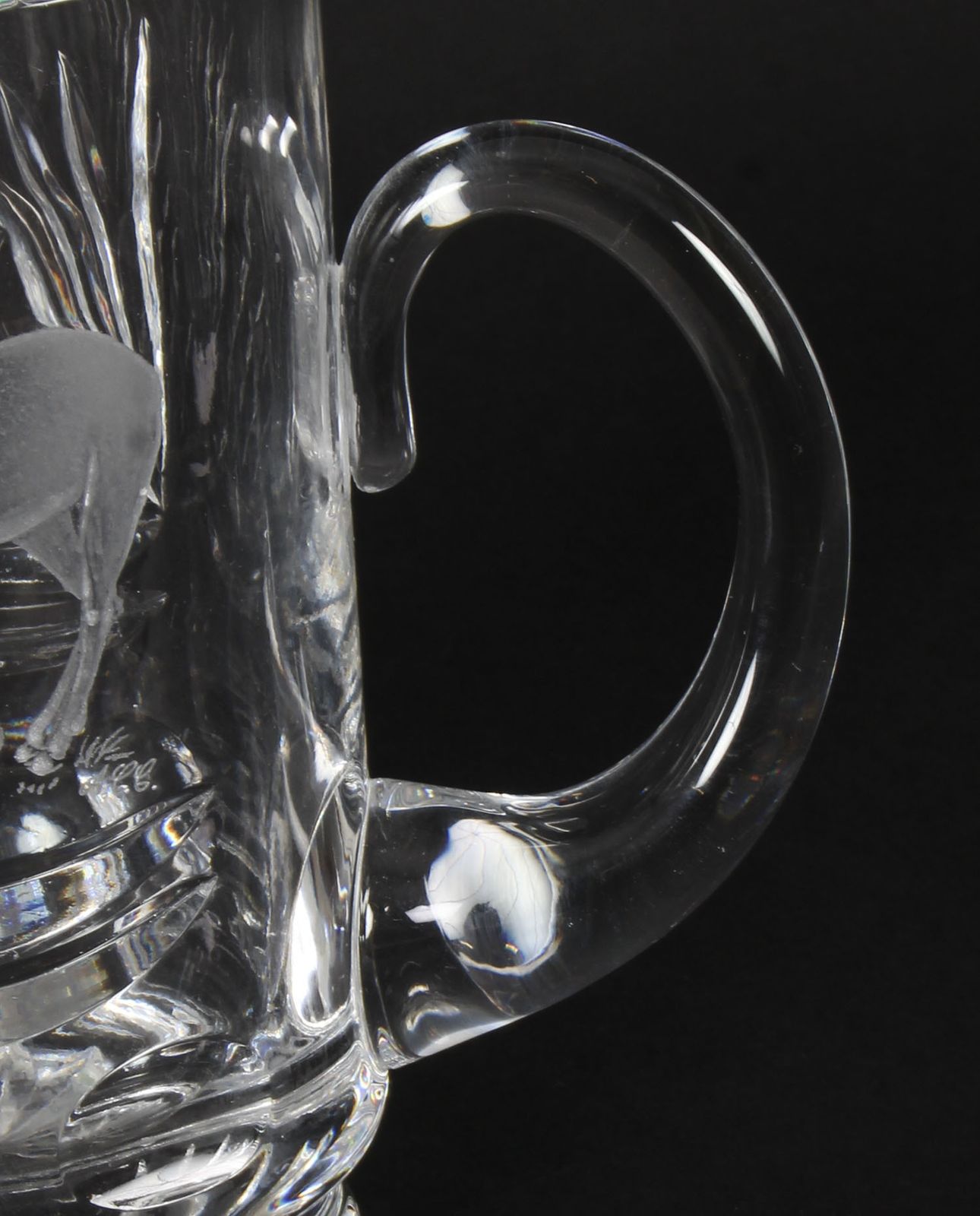 Vintage Cut Glass Tankard Engraved With Stag Signed Acc Mid 20th Century photo vintage