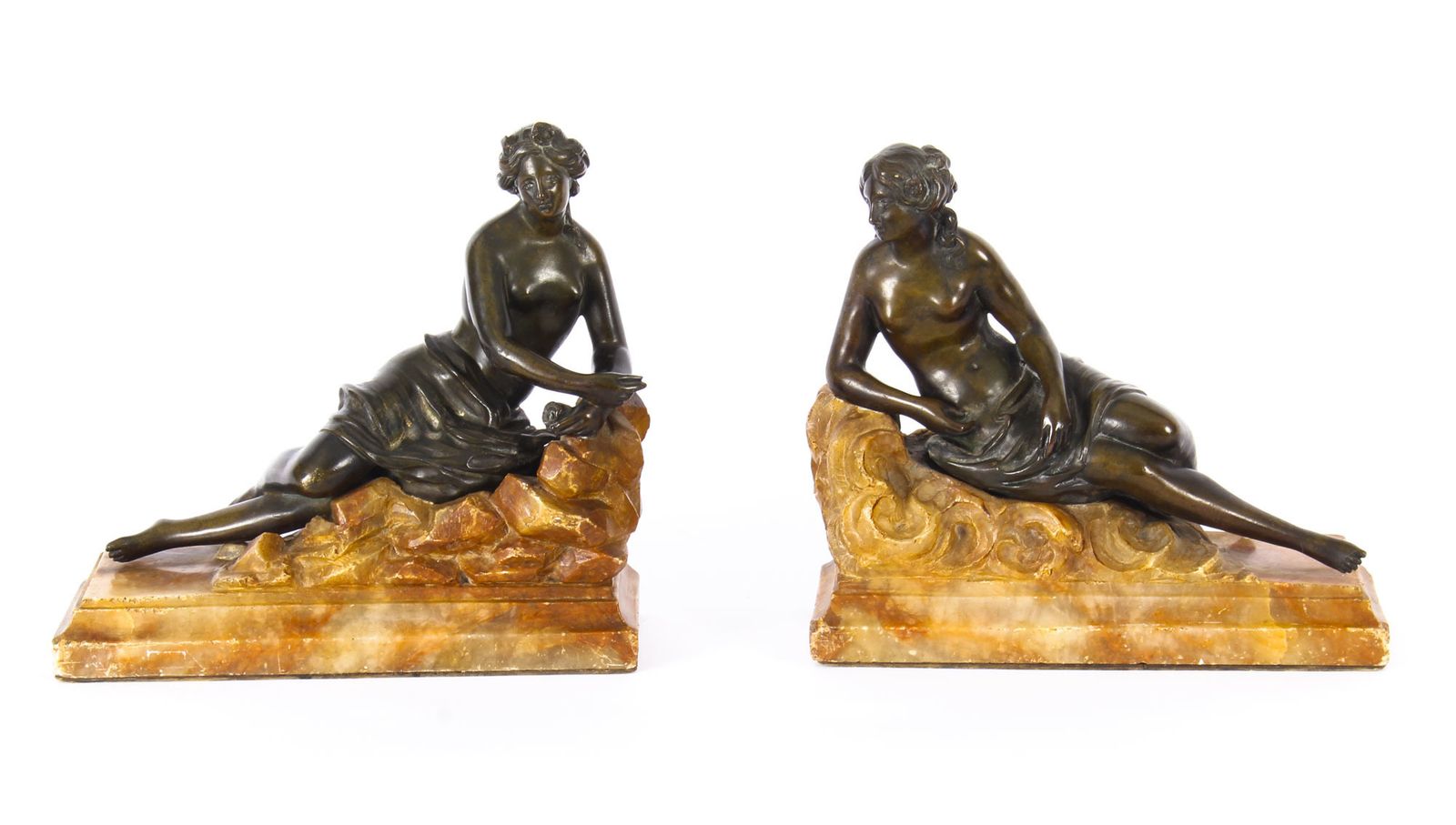 Antique Pair Bronze Semi Nude Classical Ladies Sculptures / Bookends 19th Cent photo furniture