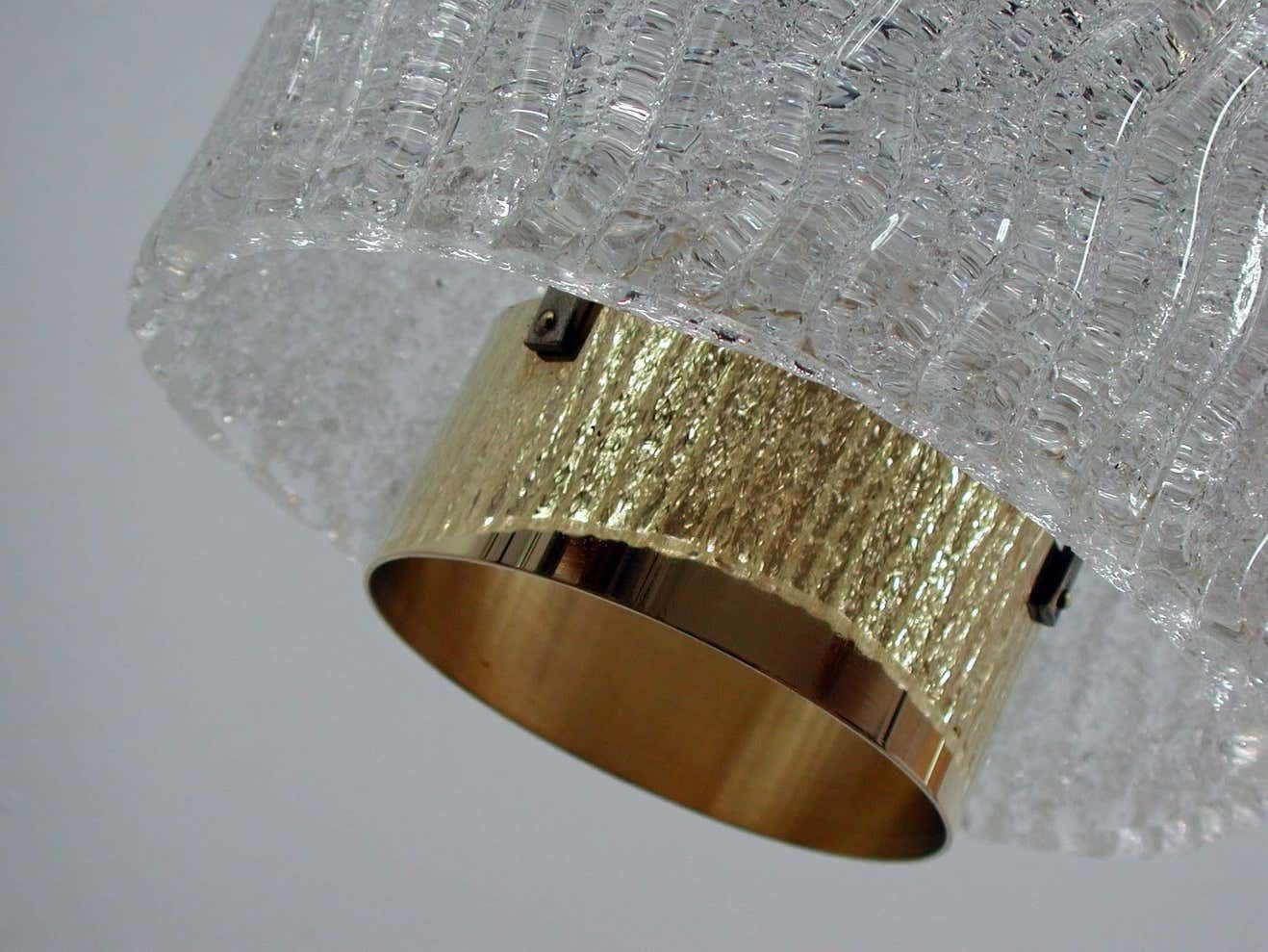 J.T. Kalmar Midcentury Textured Glass And Brass Pendant, 1950s photo 781.0