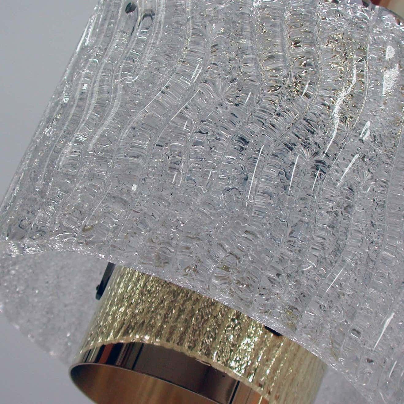 J.T. Kalmar Midcentury Textured Glass And Brass Pendant, 1950s photo vintage