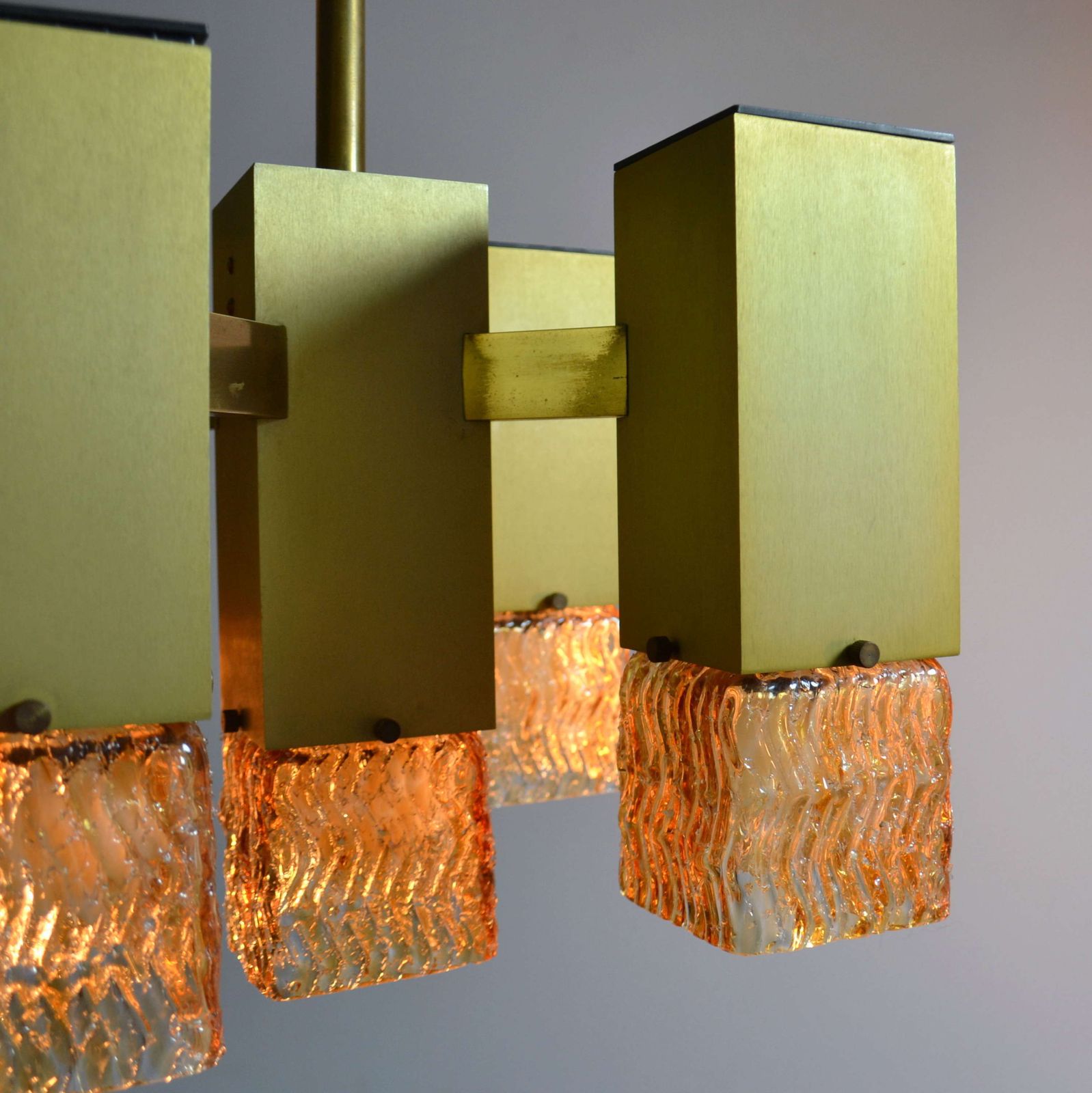 Cubic Sciolari Chandelier In Amber Glass And Metal photo Lighting