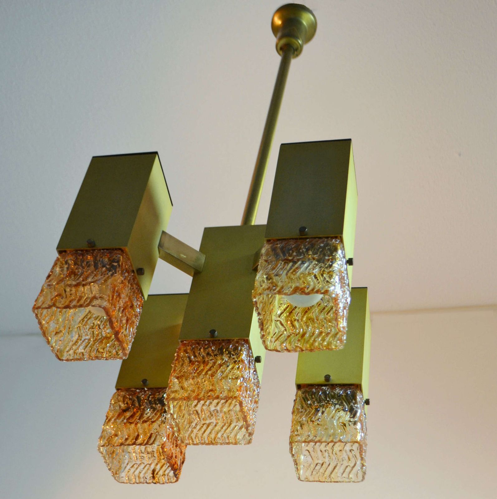 Cubic Sciolari Chandelier In Amber Glass And Metal photo vintage
