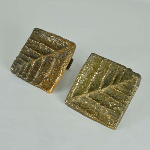 Pair Of Square Bronze Push Pull Door Handles With Tree Relief photo for sale