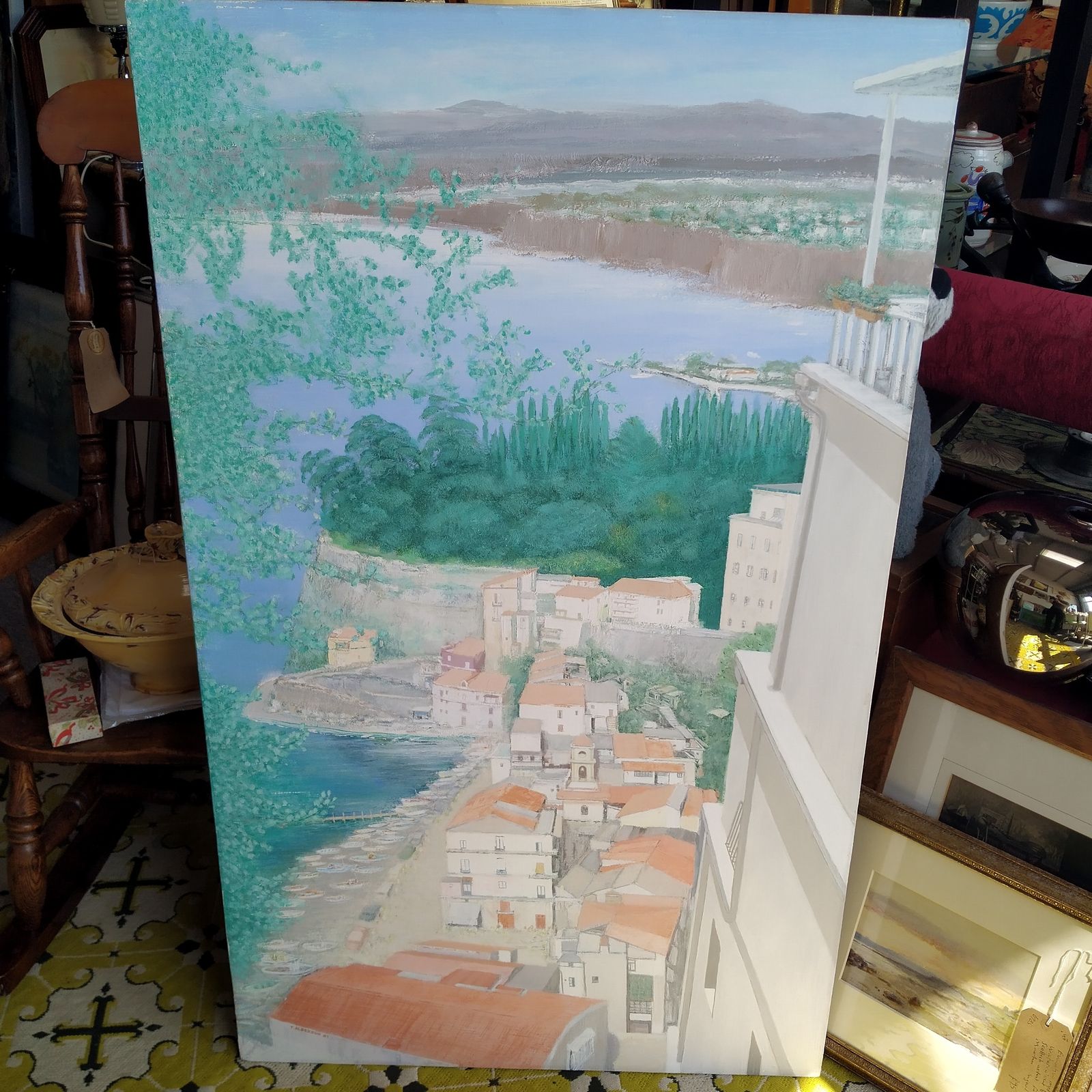 Large Painting: Acrylic Paint On Board Of An Italian Landscape: "Sorrento" By Tom Alderson 1920 2010 photo furniture