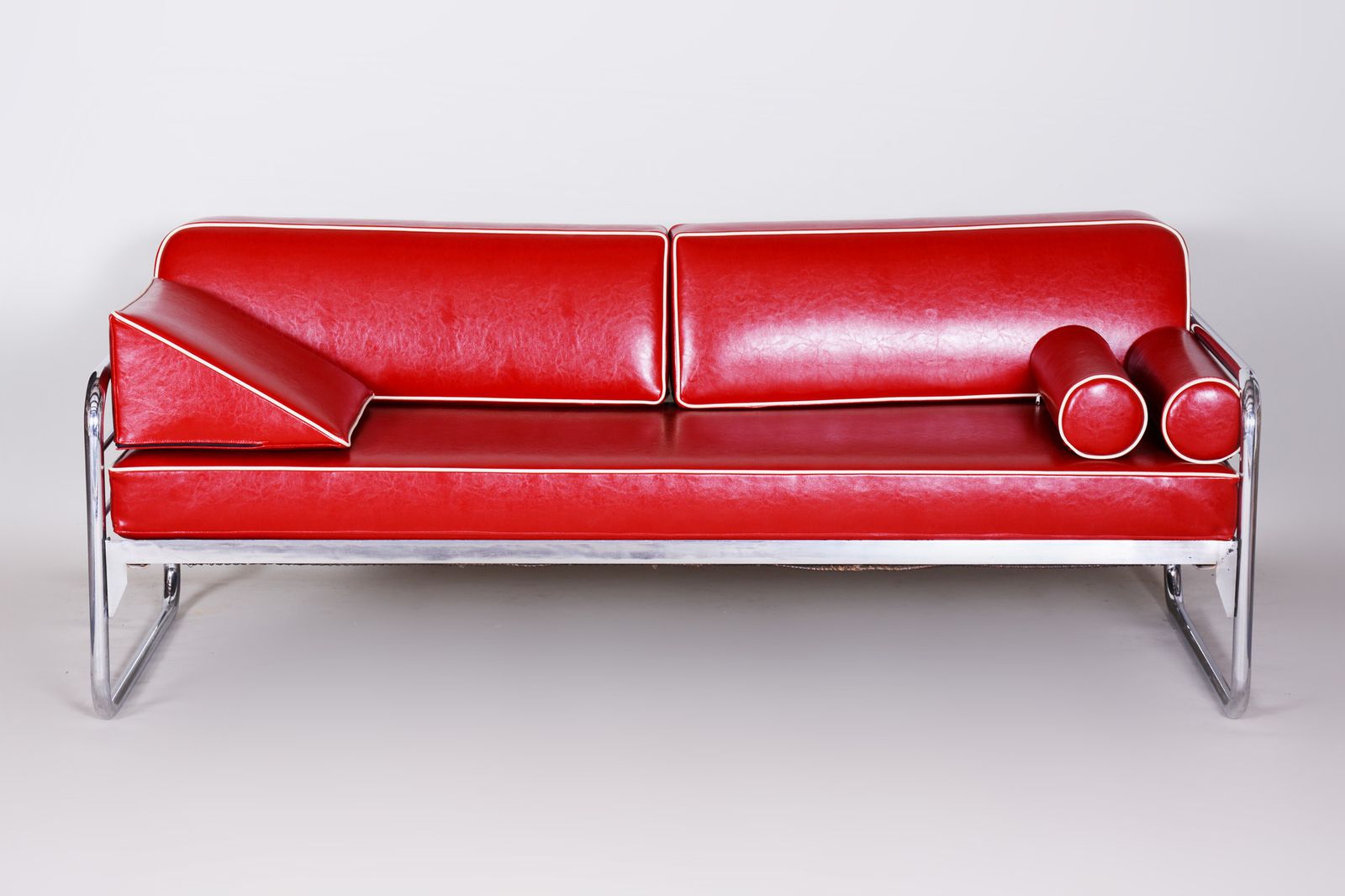 Red Leather Sofa Made In 1930s Czechia By Hynekk Gottwald   Fully Restored photo buy