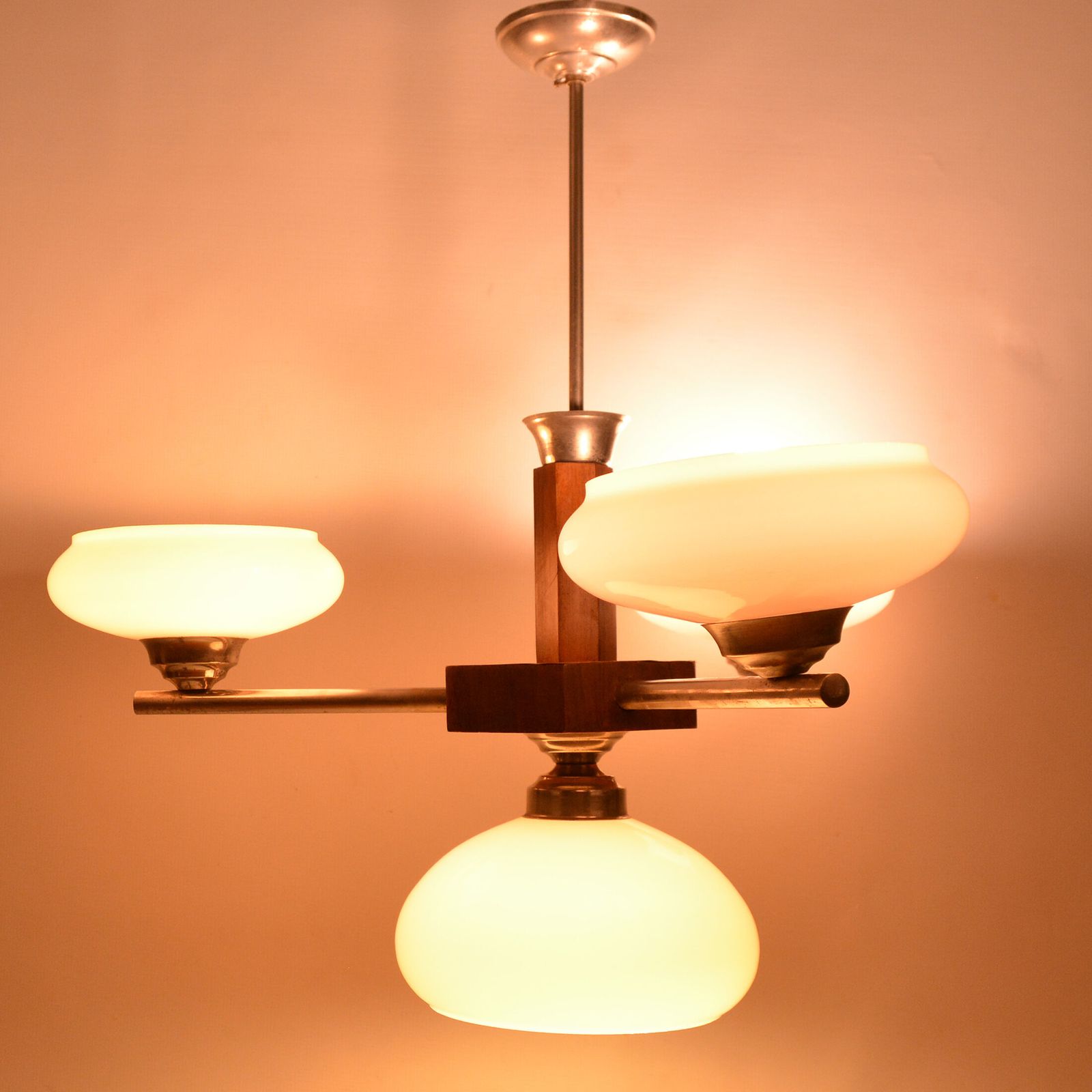 1950s Art Deco Chandelier Spółdzielnia Pracy Metal Kraków, Poland photo furniture