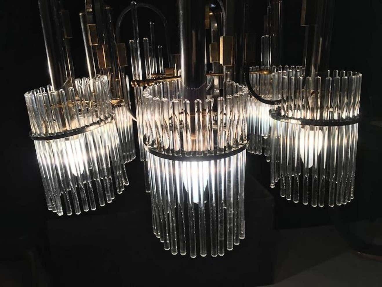 Luxurious Crystal And Brass Chandelier By Gaetano Sciolari, 1970s photo vintage