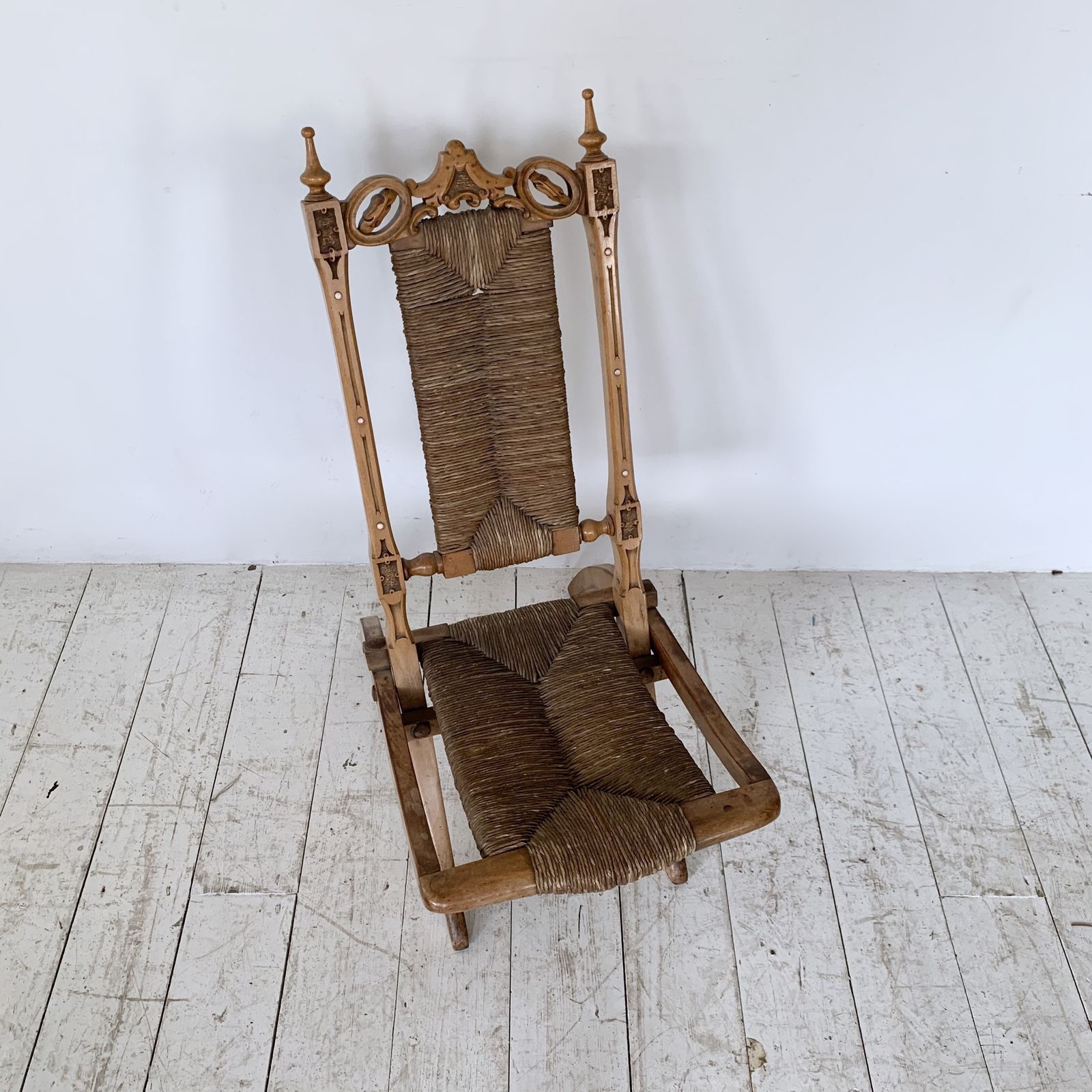 Small Folding Carved Campaign Chair photo for sale