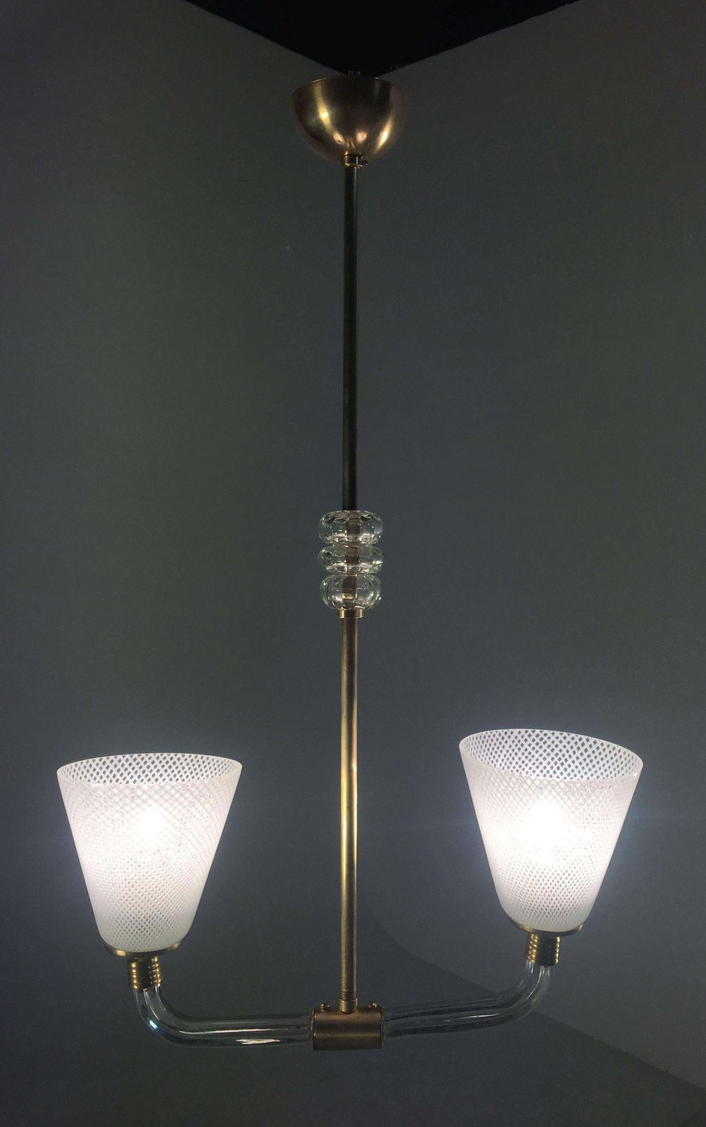 Adorable Pendant Chandelier "Reticello" By Venini, Murano, 1940s photo 2449.8