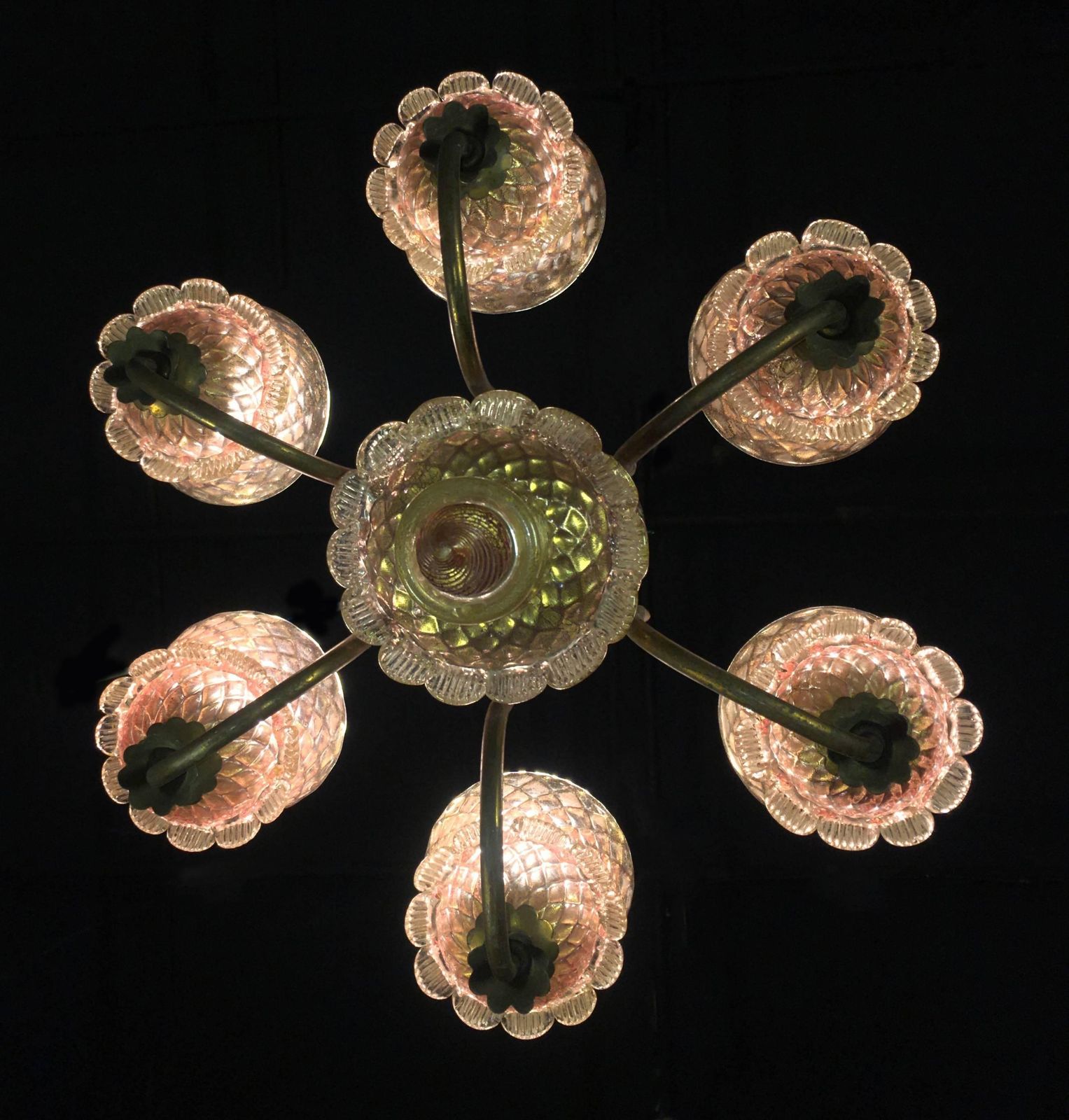 Lighting Pink And Gold Chandelier By Barovier & Toso, Murano, 1950 photo