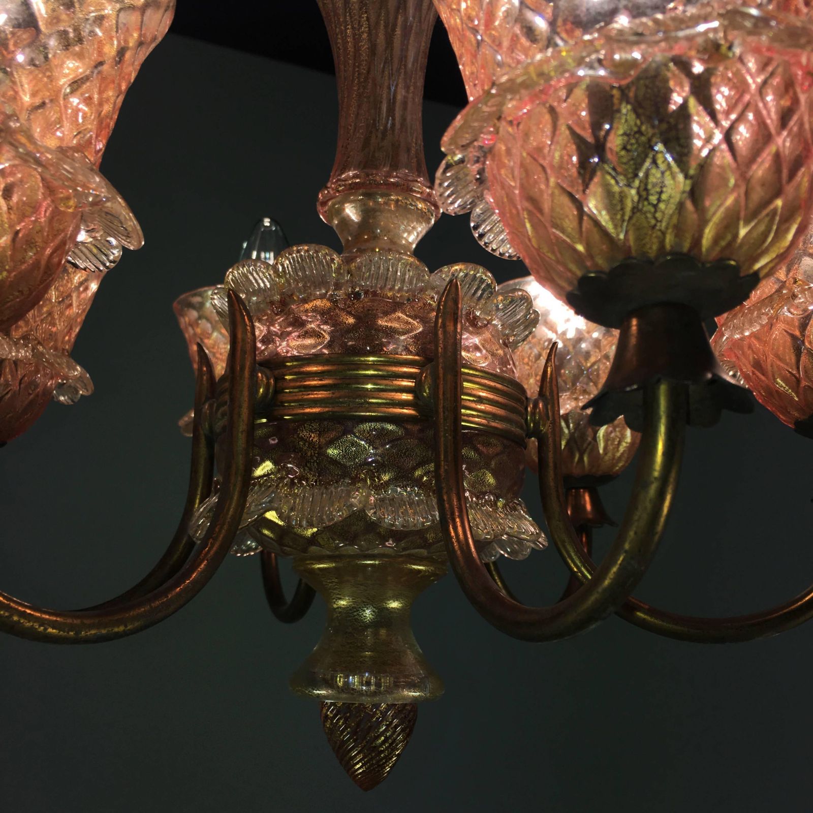 photo buy Pink And Gold Chandelier By Barovier & Toso, Murano, 1950