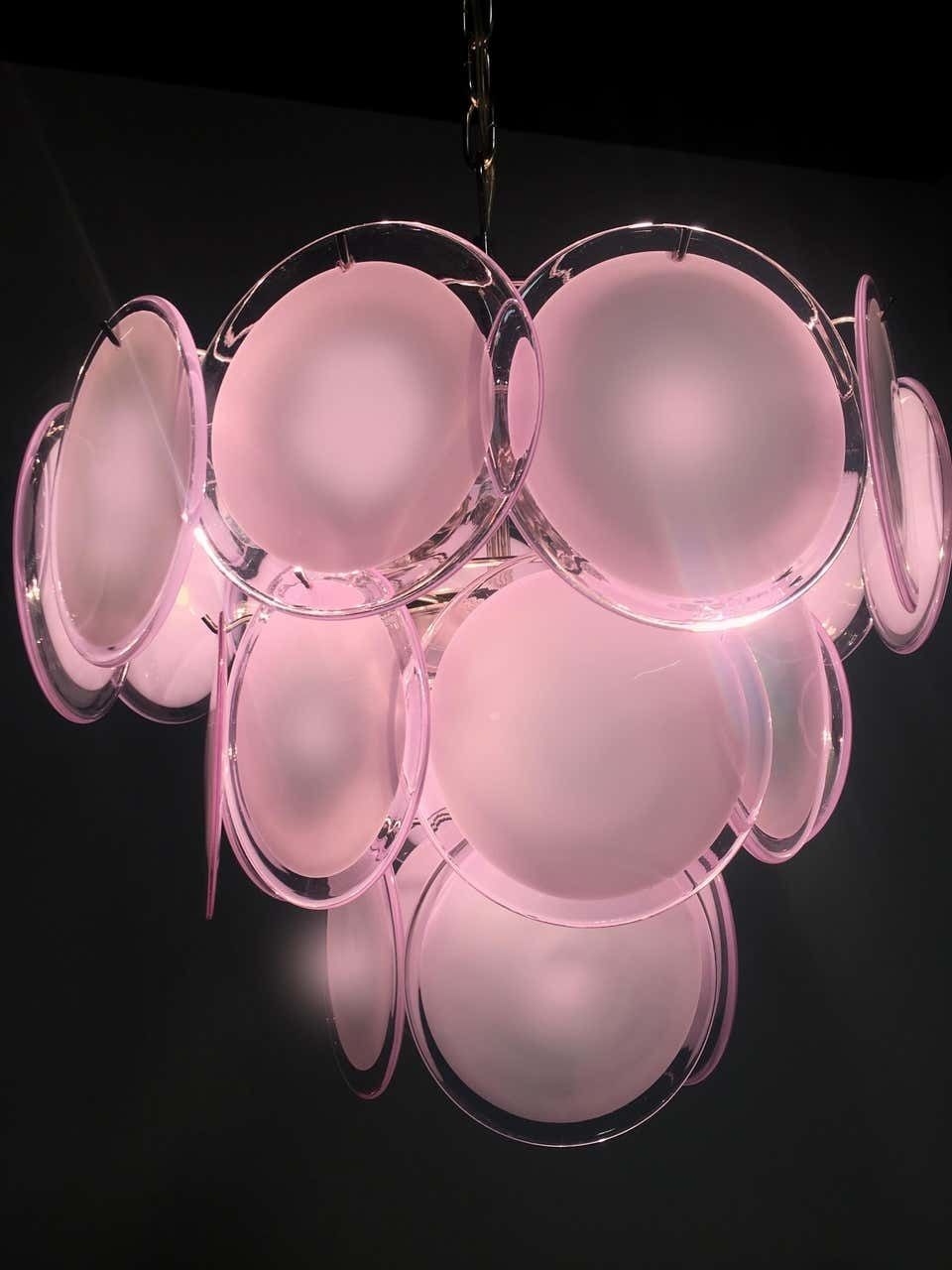 Pair Of Disc Murano Glass Chandeliers By Vistosi Style photo vinterior