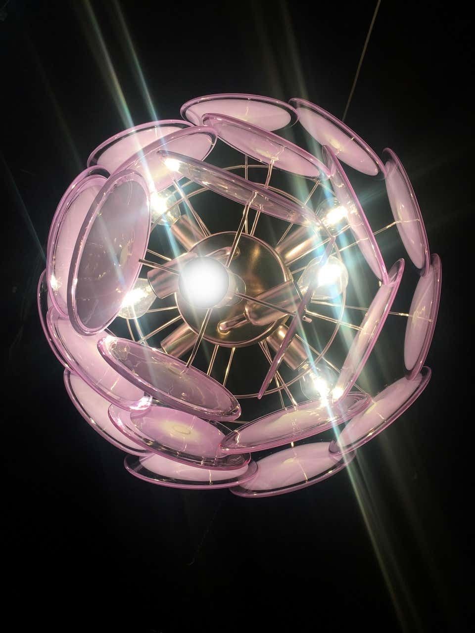 Pair Of Disc Murano Glass Chandeliers By Vistosi Style photo vintage