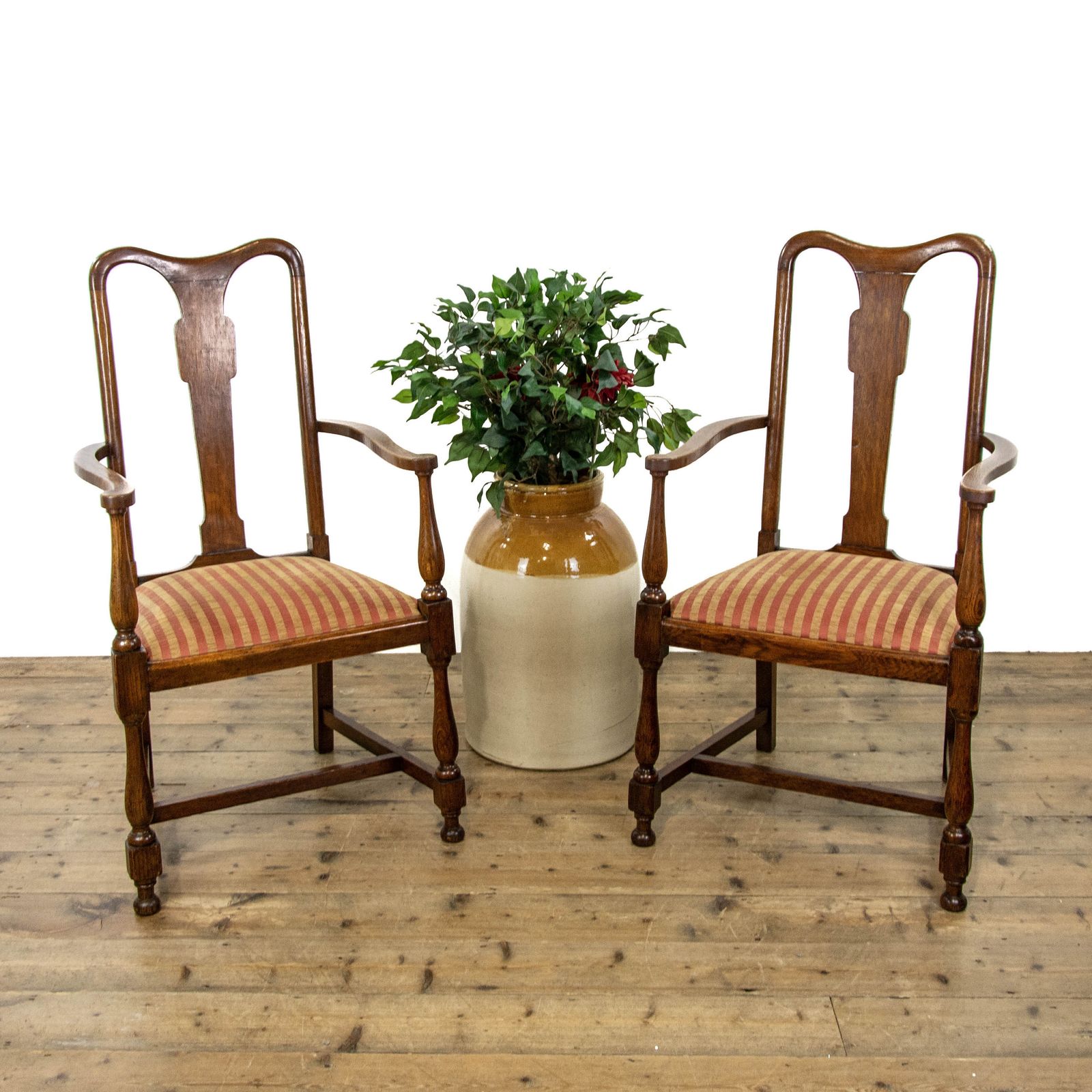 Pair Of Antique Oak Armchairs, 1800s