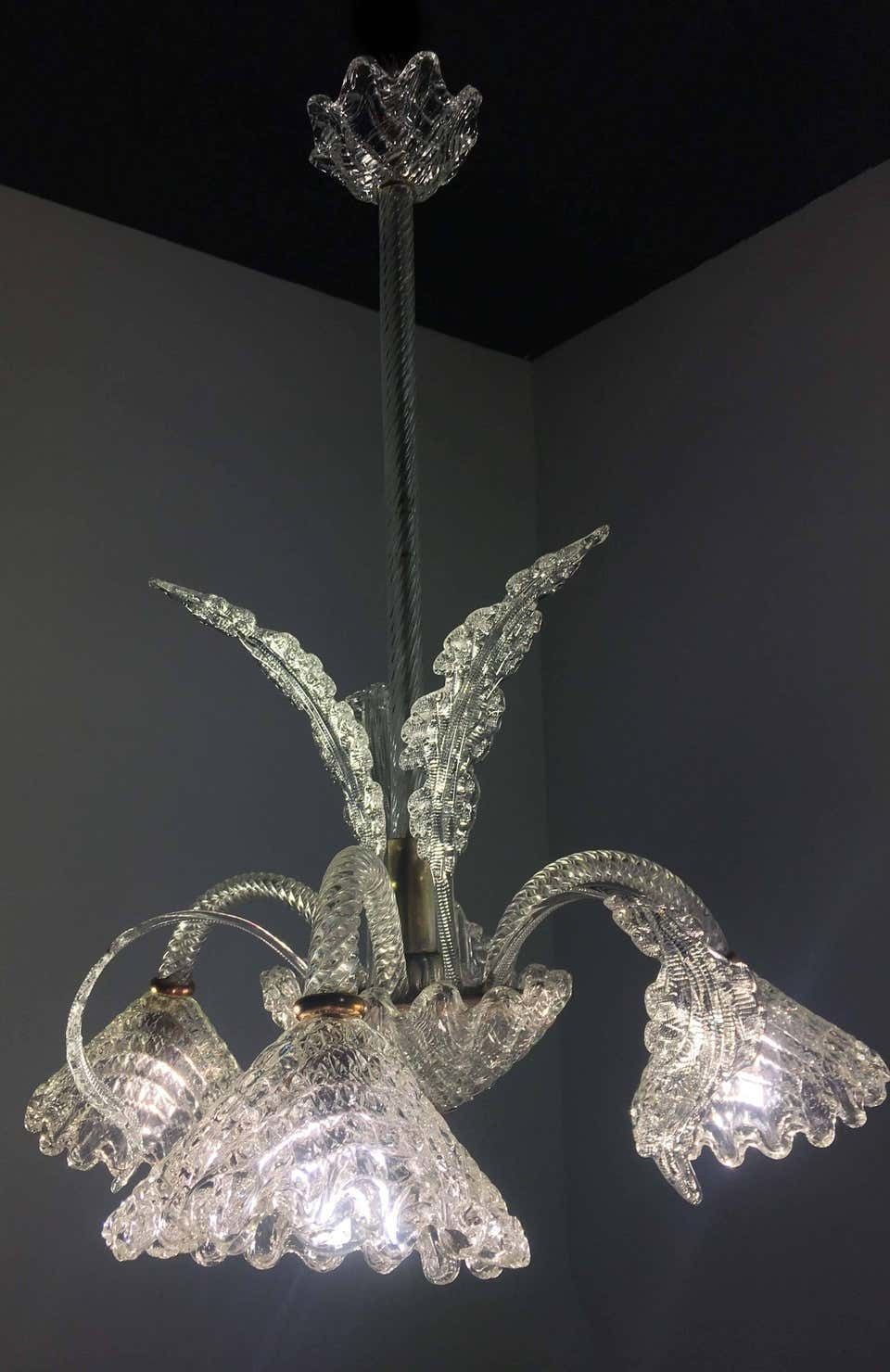 Pretty Italian Chandelier By Ercole Barovier, Murano, 1940 photo vinterior