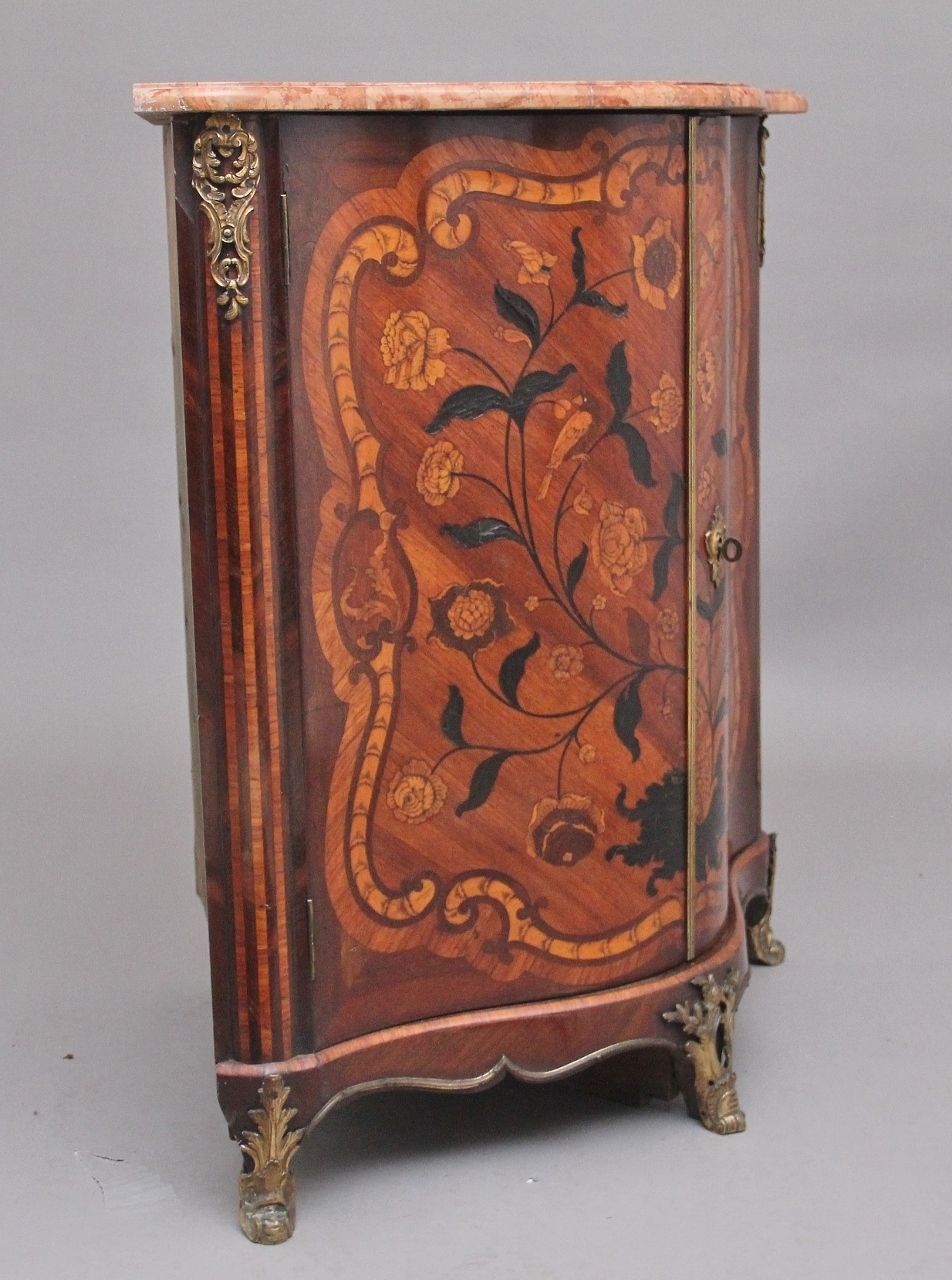18th Century French Inlaid Tulipwood And Marble Top Corner Cupboard photo for sale