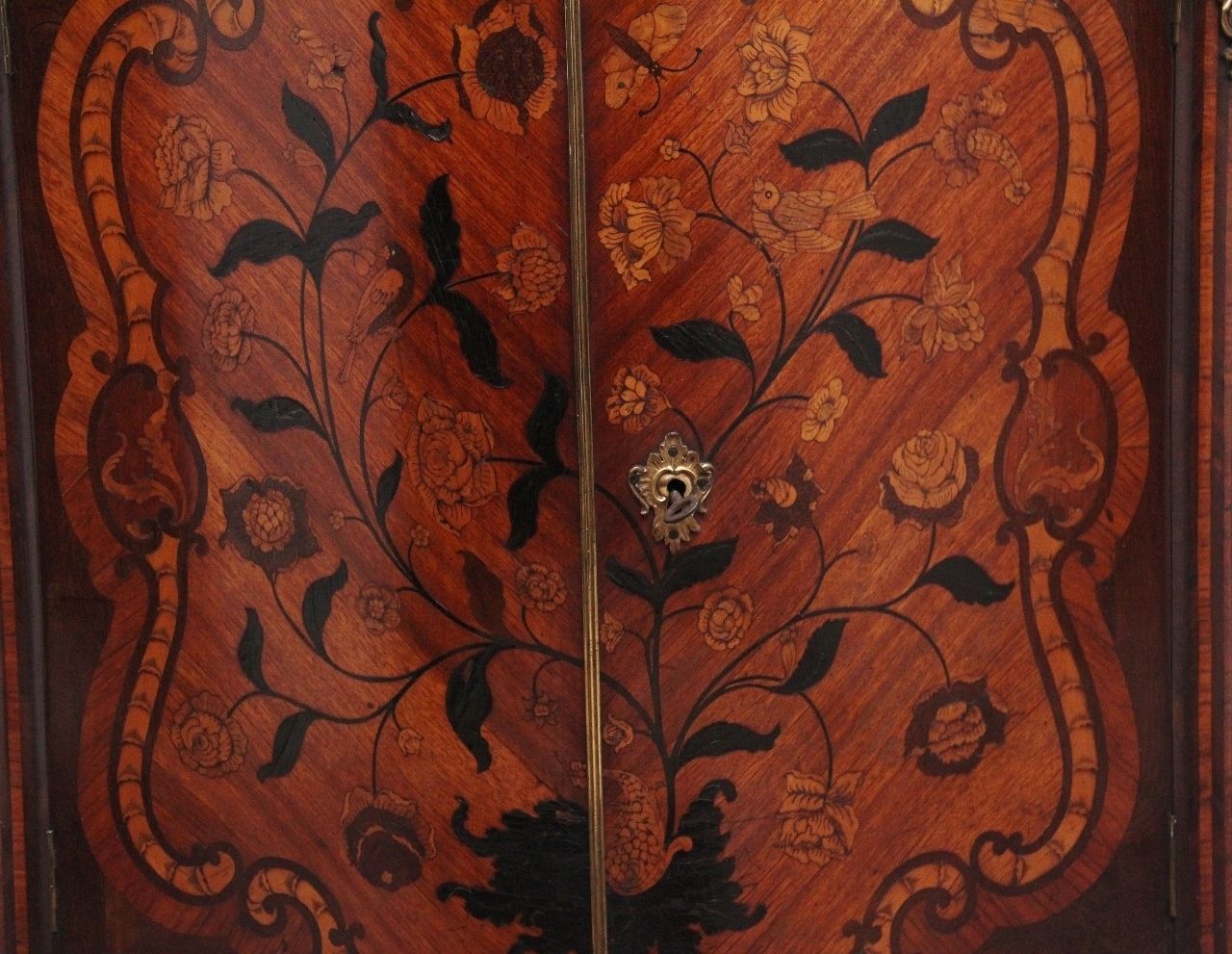 18th Century French Inlaid Tulipwood And Marble Top Corner Cupboard photo vintage