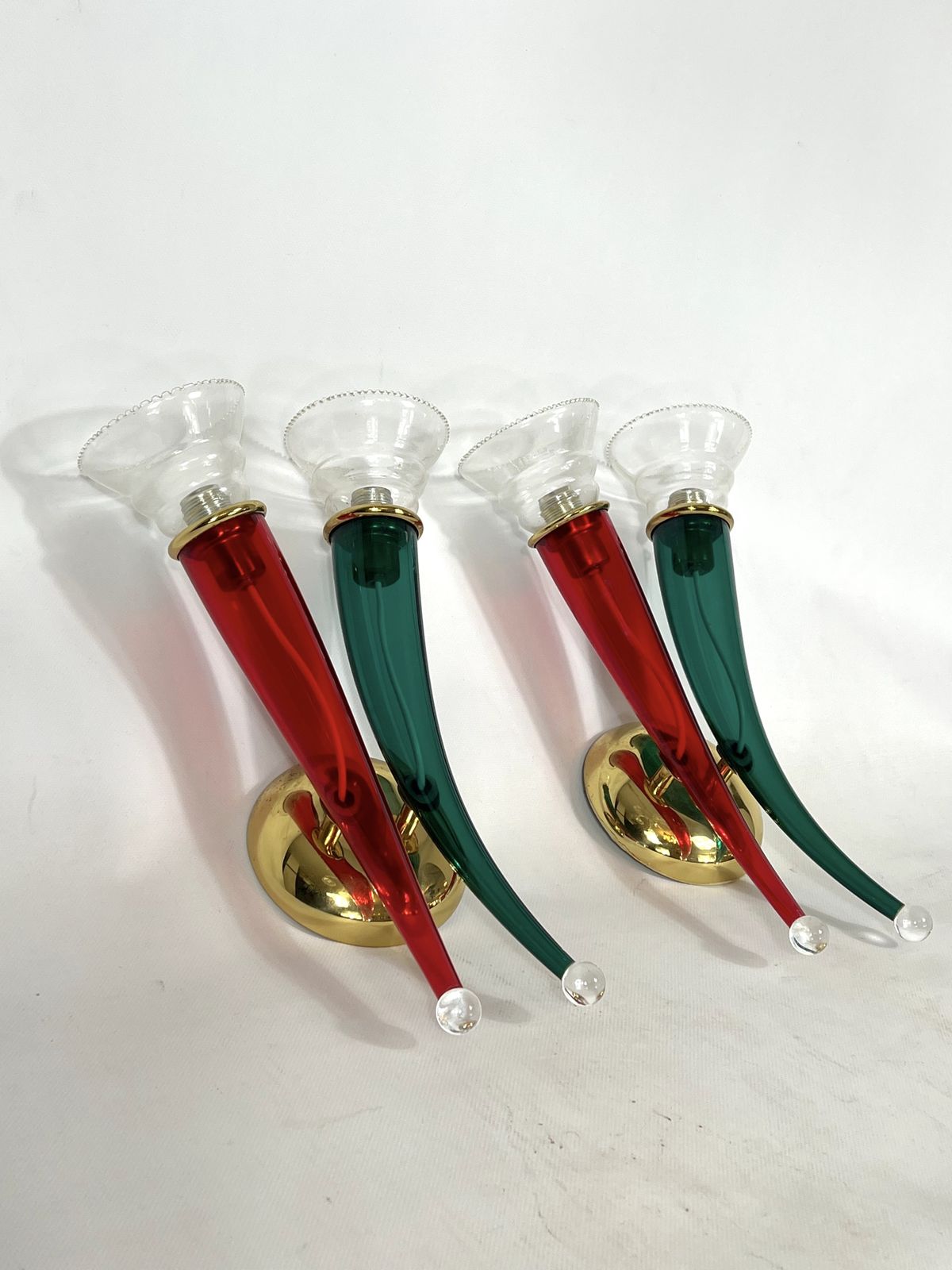 Vintage Pair Of Murano Glass Sconces Signed By Veart, Italy 1970s photo for sale