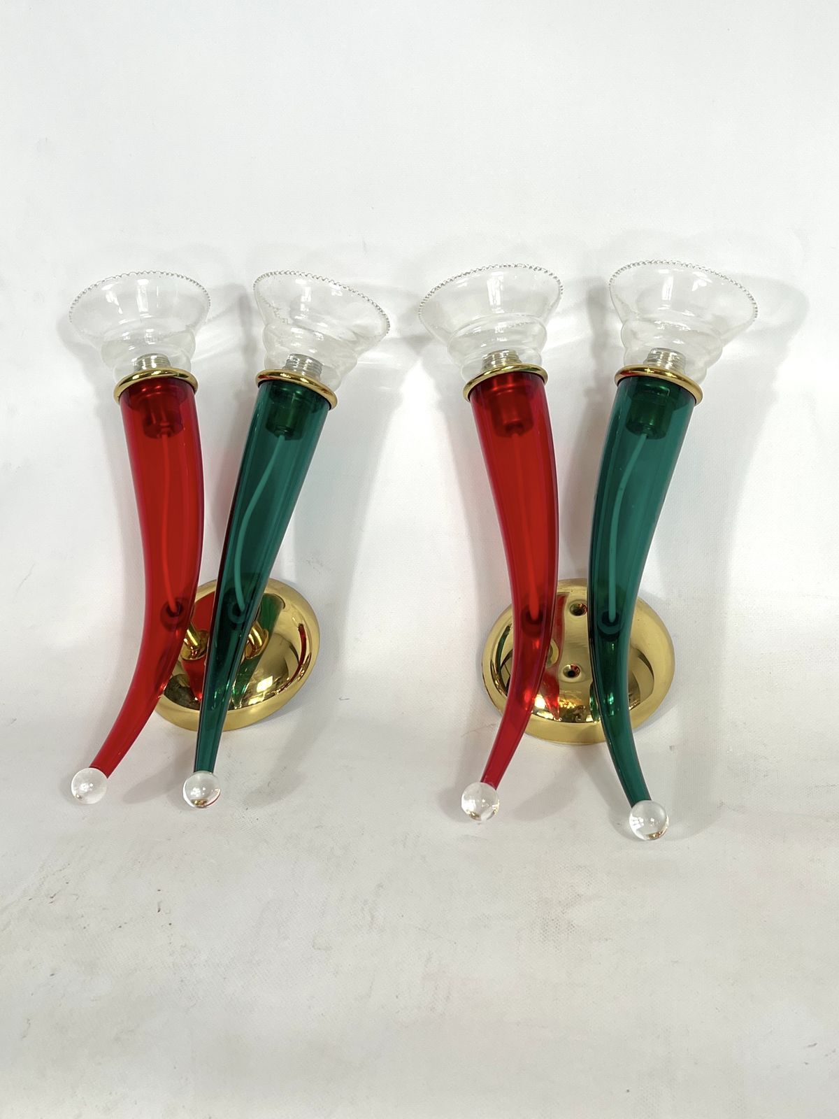 Vintage Pair Of Murano Glass Sconces Signed By Veart, Italy 1970s