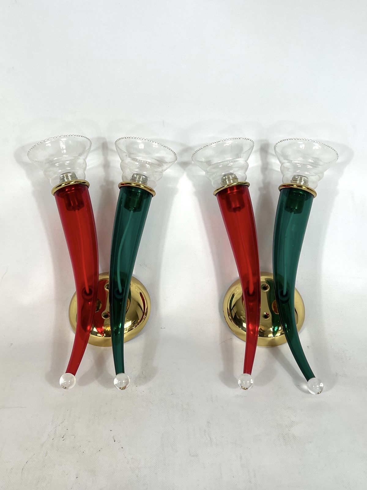 photo furniture Vintage Pair Of Murano Glass Sconces Signed By Veart, Italy 1970s