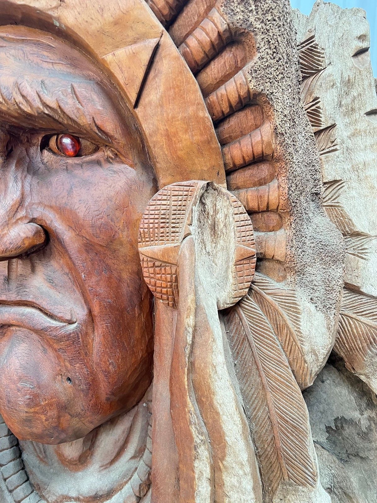 Native American Chief, Hand Carved Sculpture photo for sale