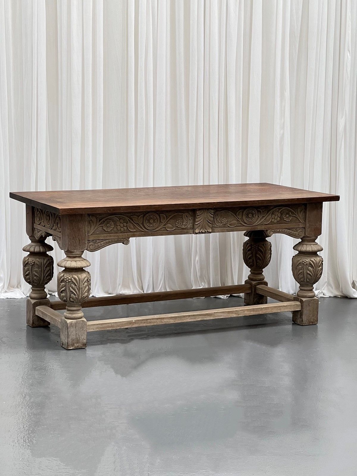 Antique Oak Plank Top Rectangular Dining Table photo vintage