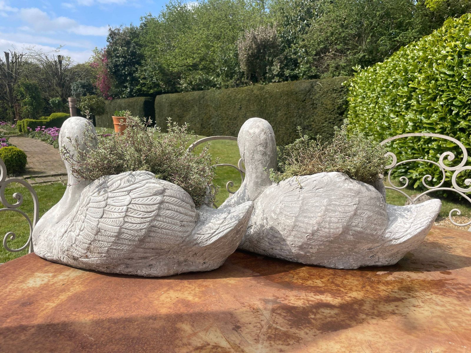 Pair Of Swan Garden Planters/Pots Mid Century Modern, Vintage photo for sale