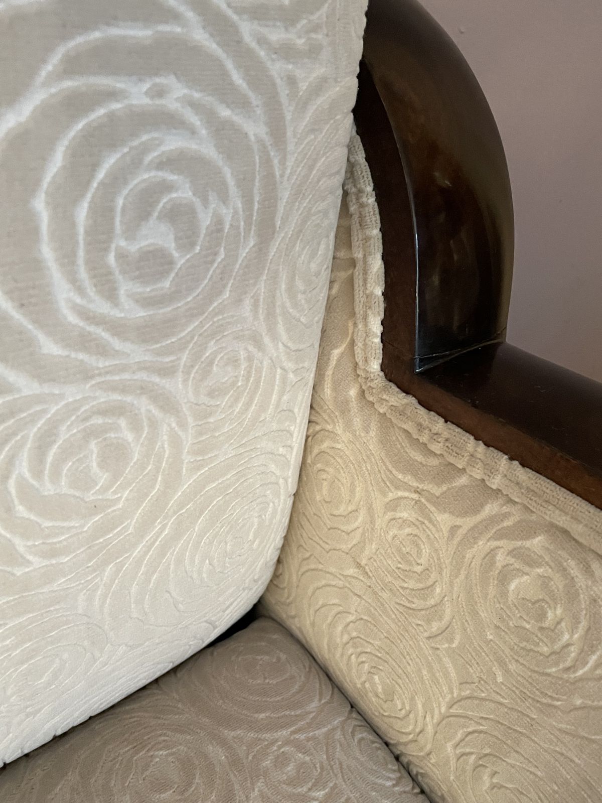 Rosewood Tinted Art Deco Armchair With Ivory Colored Velvet photo Furniture