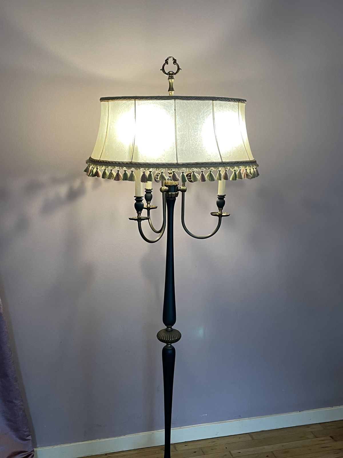 Mid Century Floor Lamp From The 1950s In Black And Golden Colored Metal
