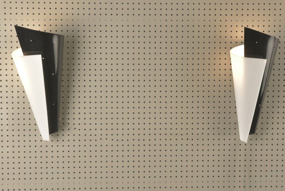 Black & White Wall Lamps In Acrylic Glass, Germany, 1950s, Set Of 2 photo vinterior
