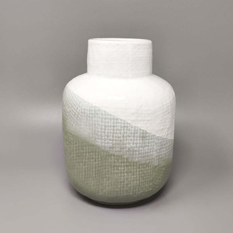 1970s Gorgeous Green And White Vase In Ceramic By F.Lli Brambilla. Made In Italy photo furniture