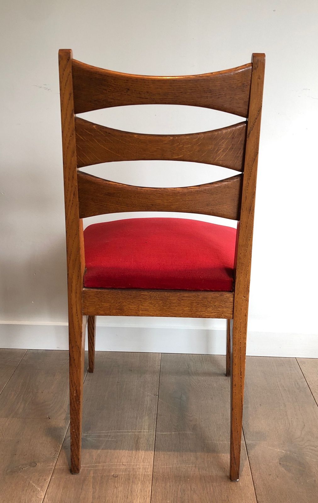 Suite Of 6 Oak Chairs And Red Velvet Seats photo vinterior