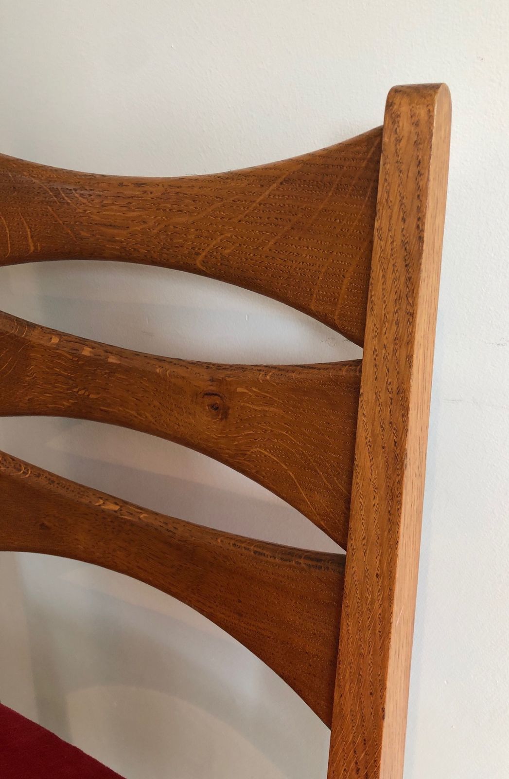 photo for sale Suite Of 6 Oak Chairs And Red Velvet Seats