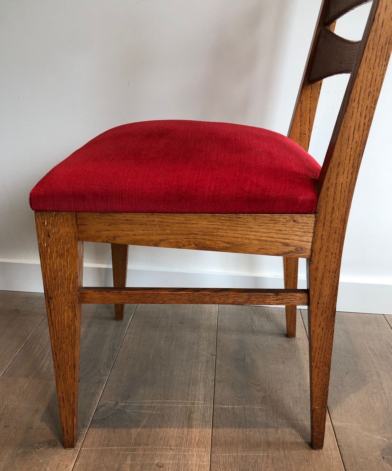 Furniture Suite Of 6 Oak Chairs And Red Velvet Seats photo