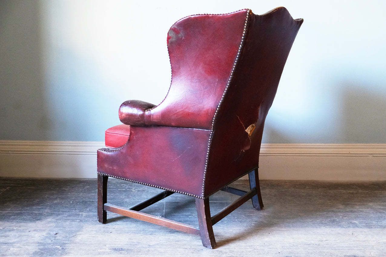 Georgian Red Leather Upholstered Wingback Armchair photo 1357.0